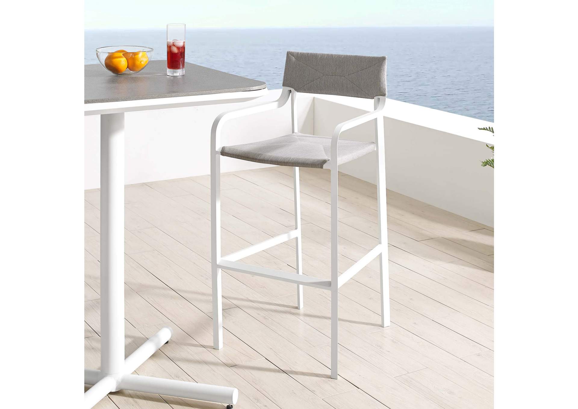 White Gray Raleigh Stackable Outdoor Patio Aluminum Bar Stool,Modway