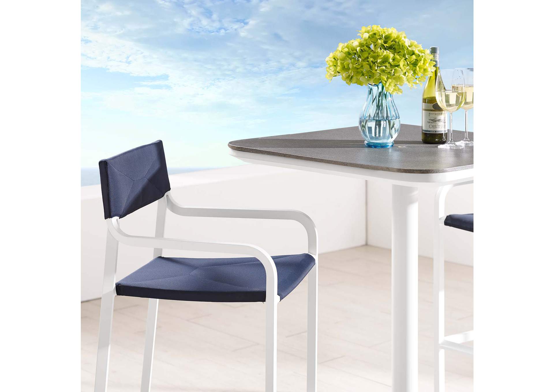 White Navy Raleigh Stackable Outdoor Patio Aluminum Bar Stool,Modway