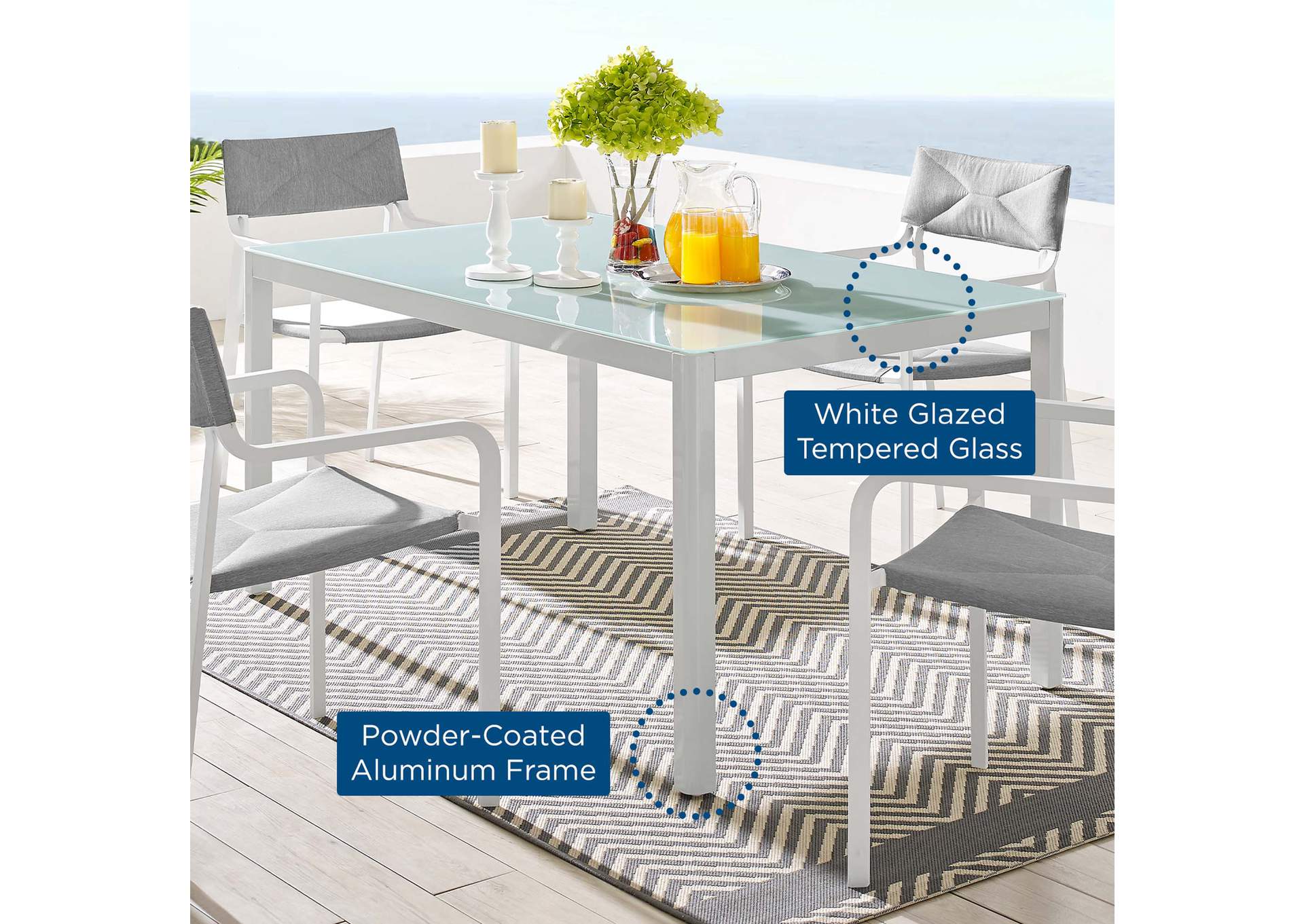 White Raleigh 59" Outdoor Patio Aluminum Dining Table,Modway