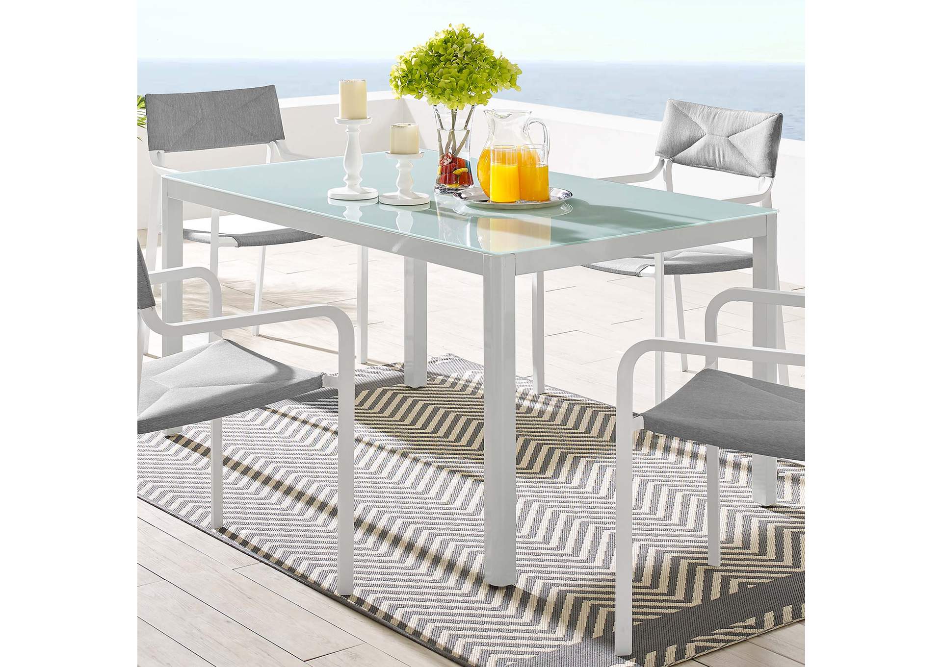 White Raleigh 59" Outdoor Patio Aluminum Dining Table,Modway
