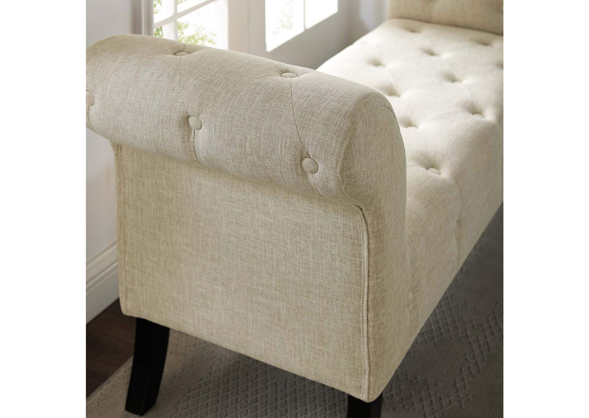 Beige Evince Button Tufted Accent Upholstered Fabric Bench,Modway