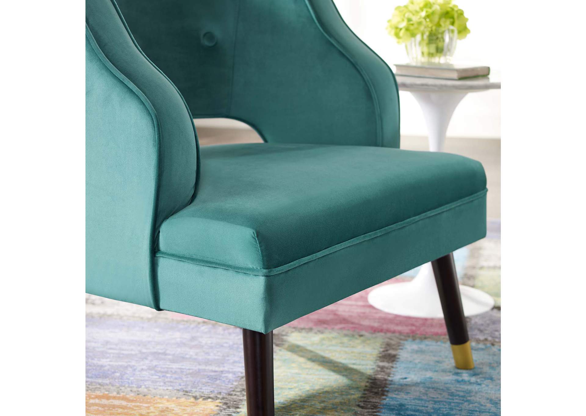 Teal Traipse Button Tufted Open Back Performance Velvet Arm Chair,Modway