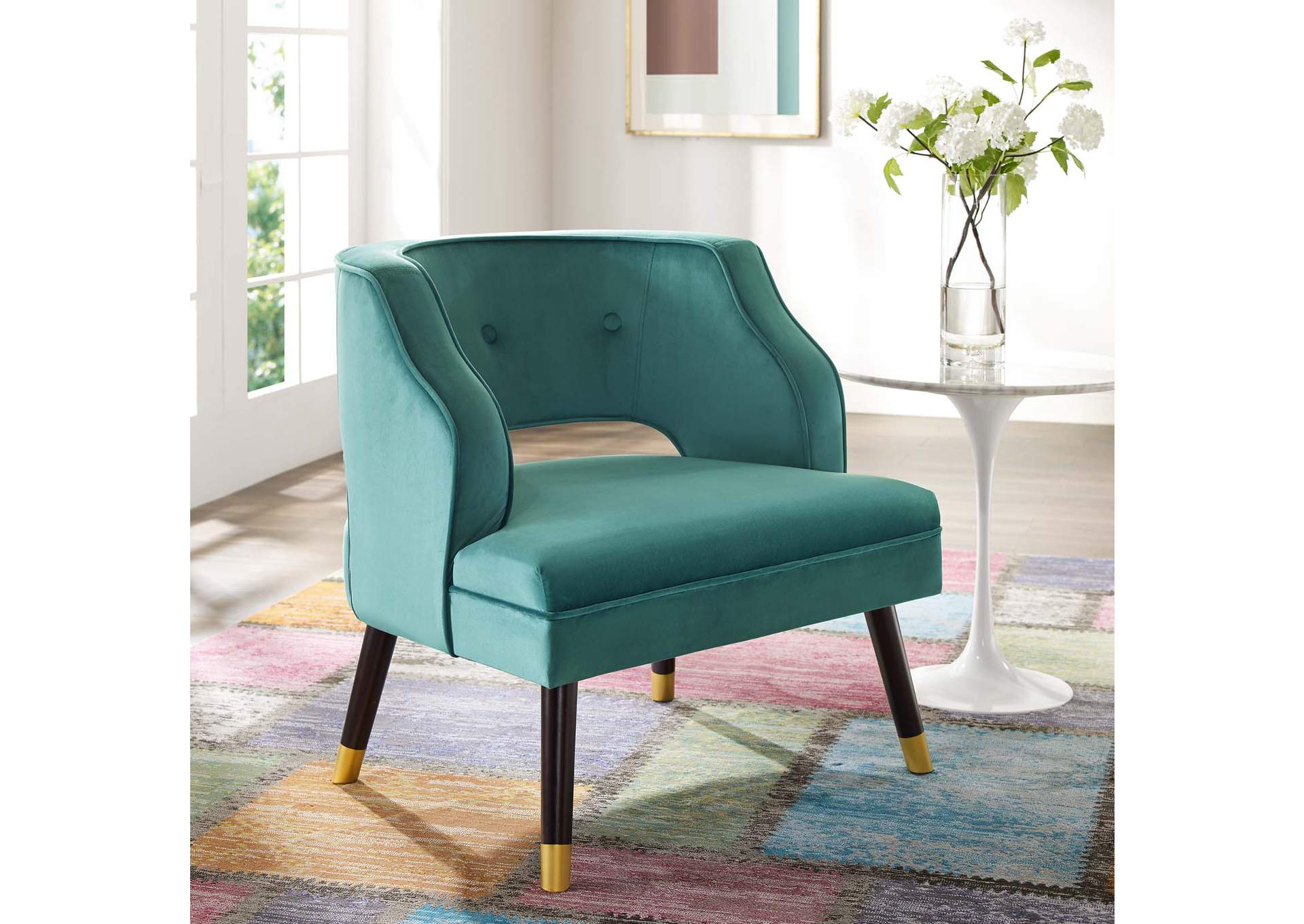 Teal Traipse Button Tufted Open Back Performance Velvet Arm Chair,Modway