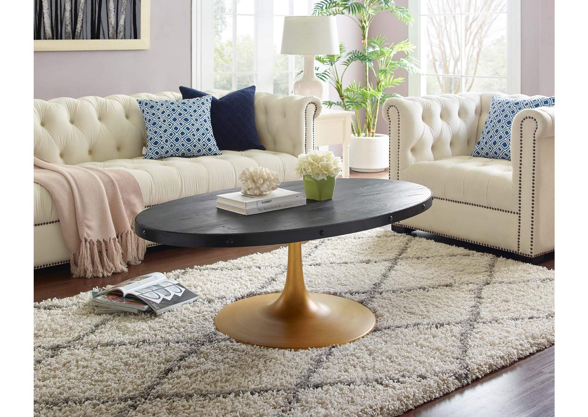 Black Gold Drive Wood Top Coffee Table,Modway