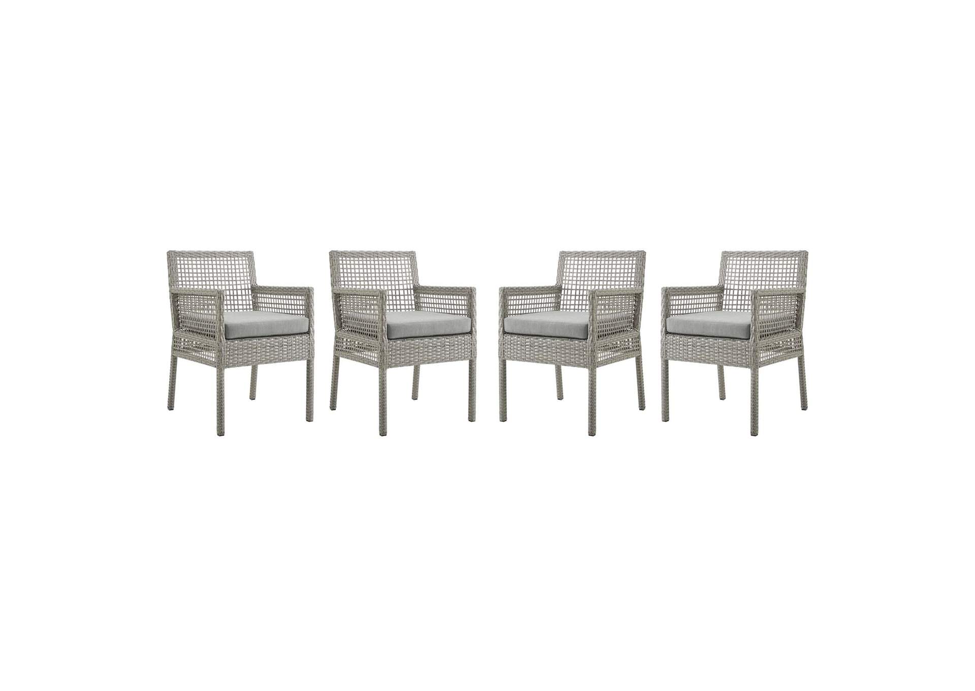 Gray Gray Aura Arm Dining Chair Outdoor Patio Wicker Rattan [Set of 4],Modway
