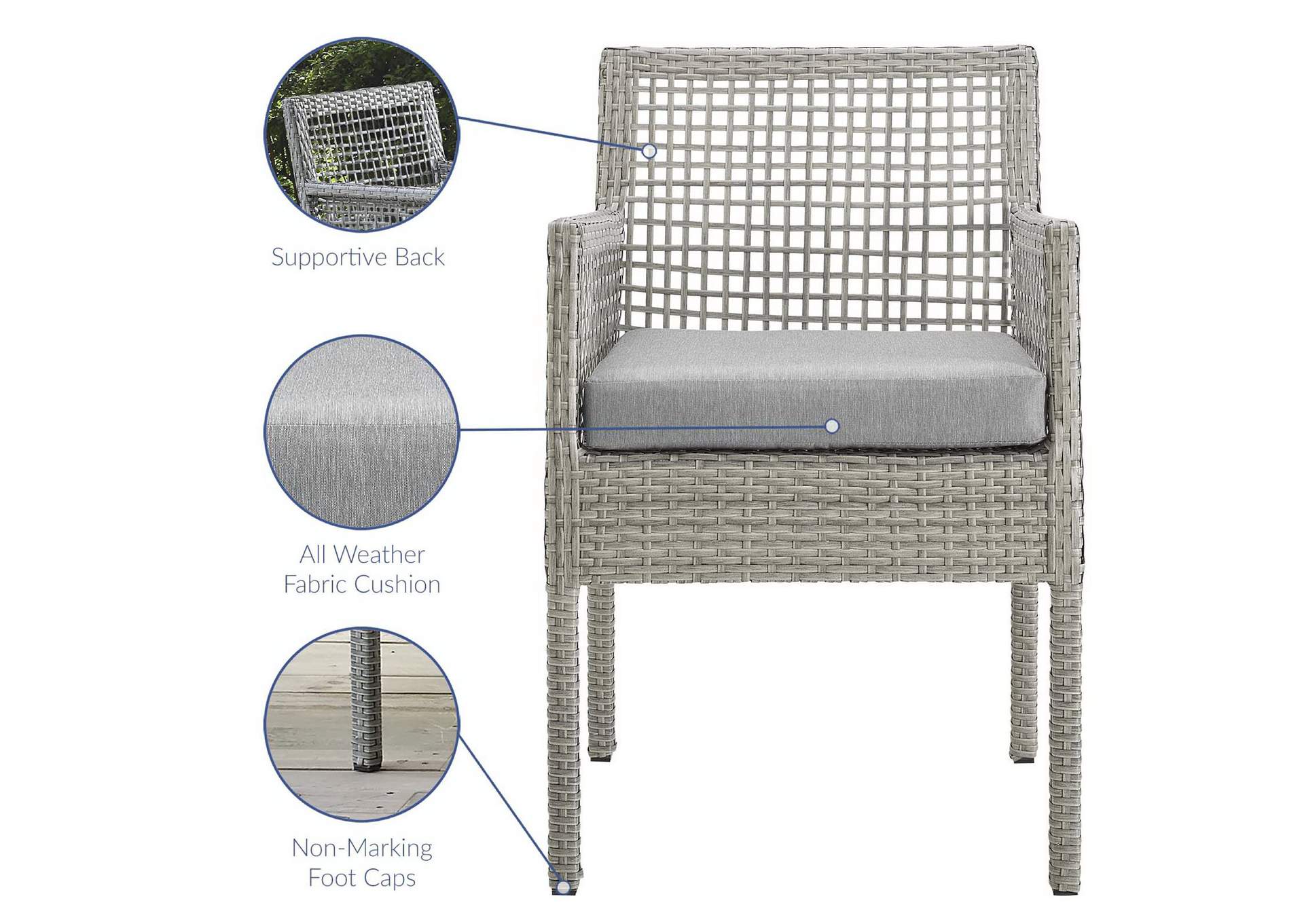 Gray Gray Aura Arm Dining Chair Outdoor Patio Wicker Rattan [Set of 4],Modway