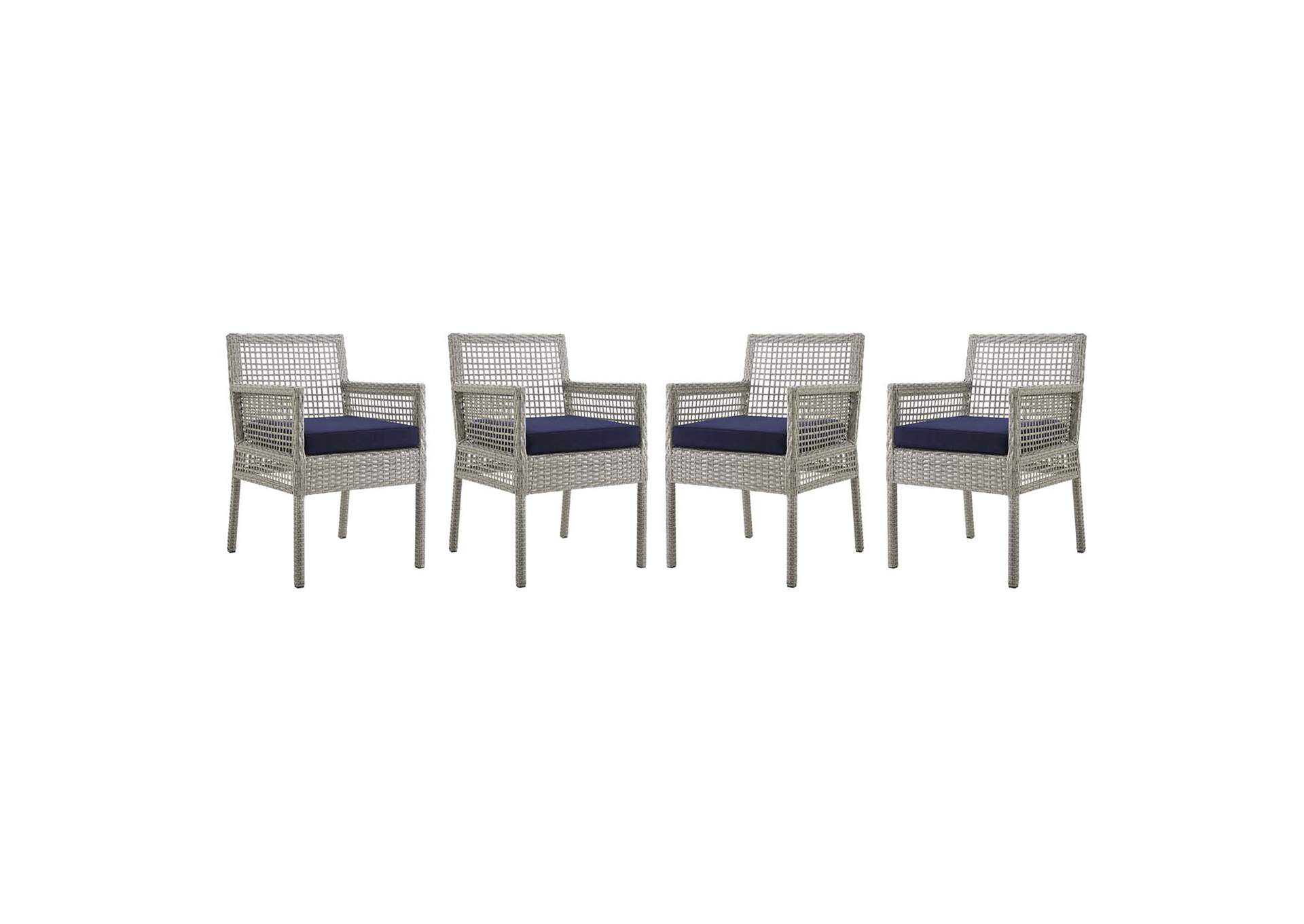 Gray Navy Aura Arm Dining Chair Outdoor Patio Wicker Rattan [Set of 4],Modway