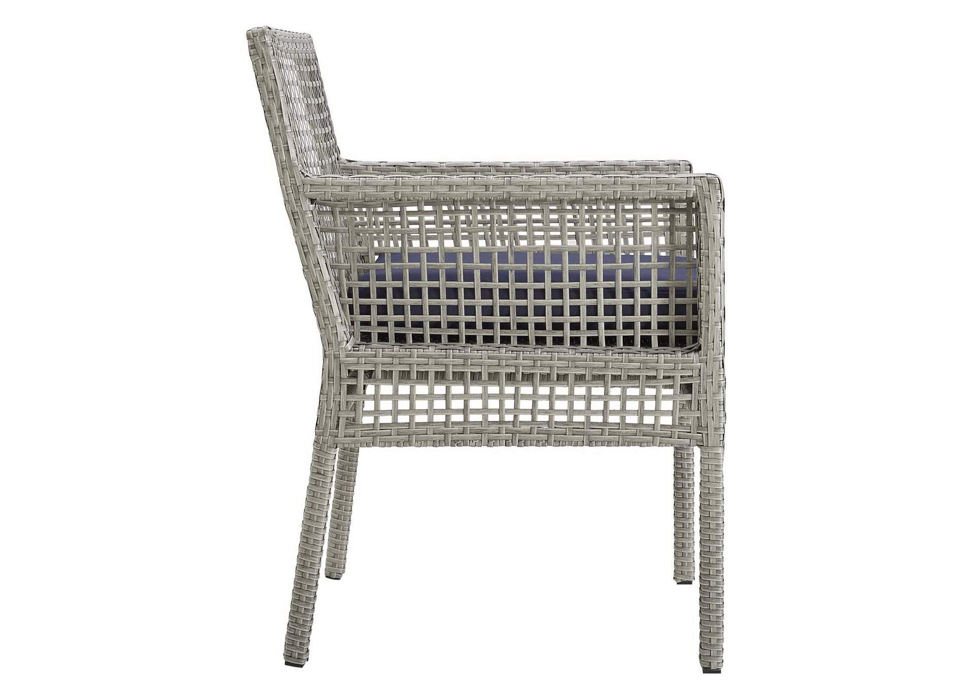 Gray Navy Aura Arm Dining Chair Outdoor Patio Wicker Rattan [Set of 4],Modway