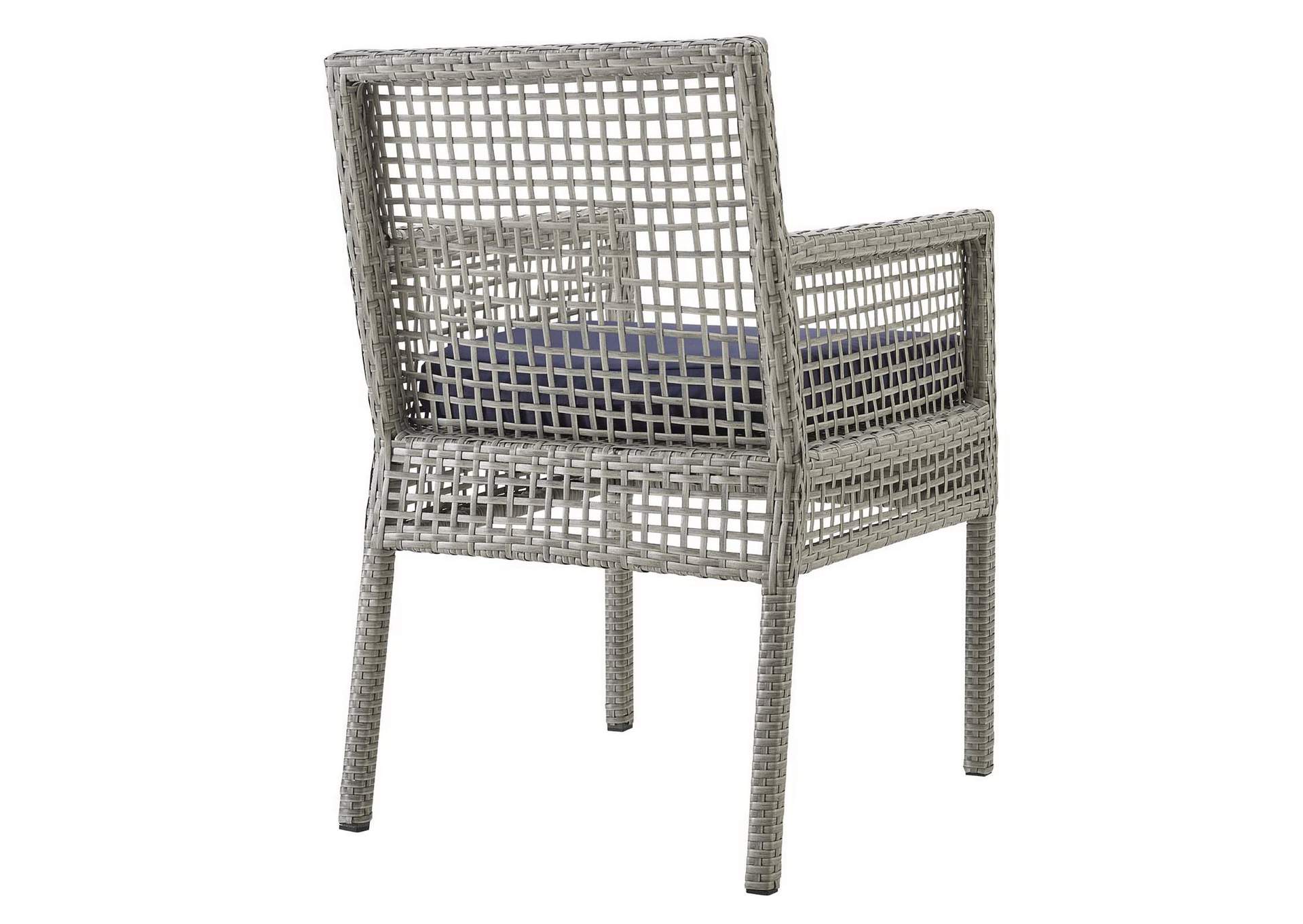 Gray Navy Aura Arm Dining Chair Outdoor Patio Wicker Rattan [Set of 4],Modway