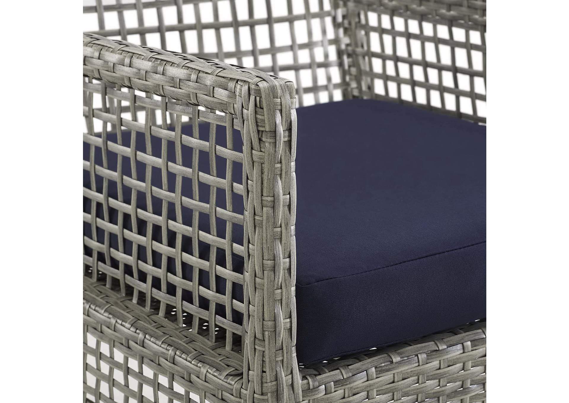 Gray Navy Aura Arm Dining Chair Outdoor Patio Wicker Rattan [Set of 4],Modway