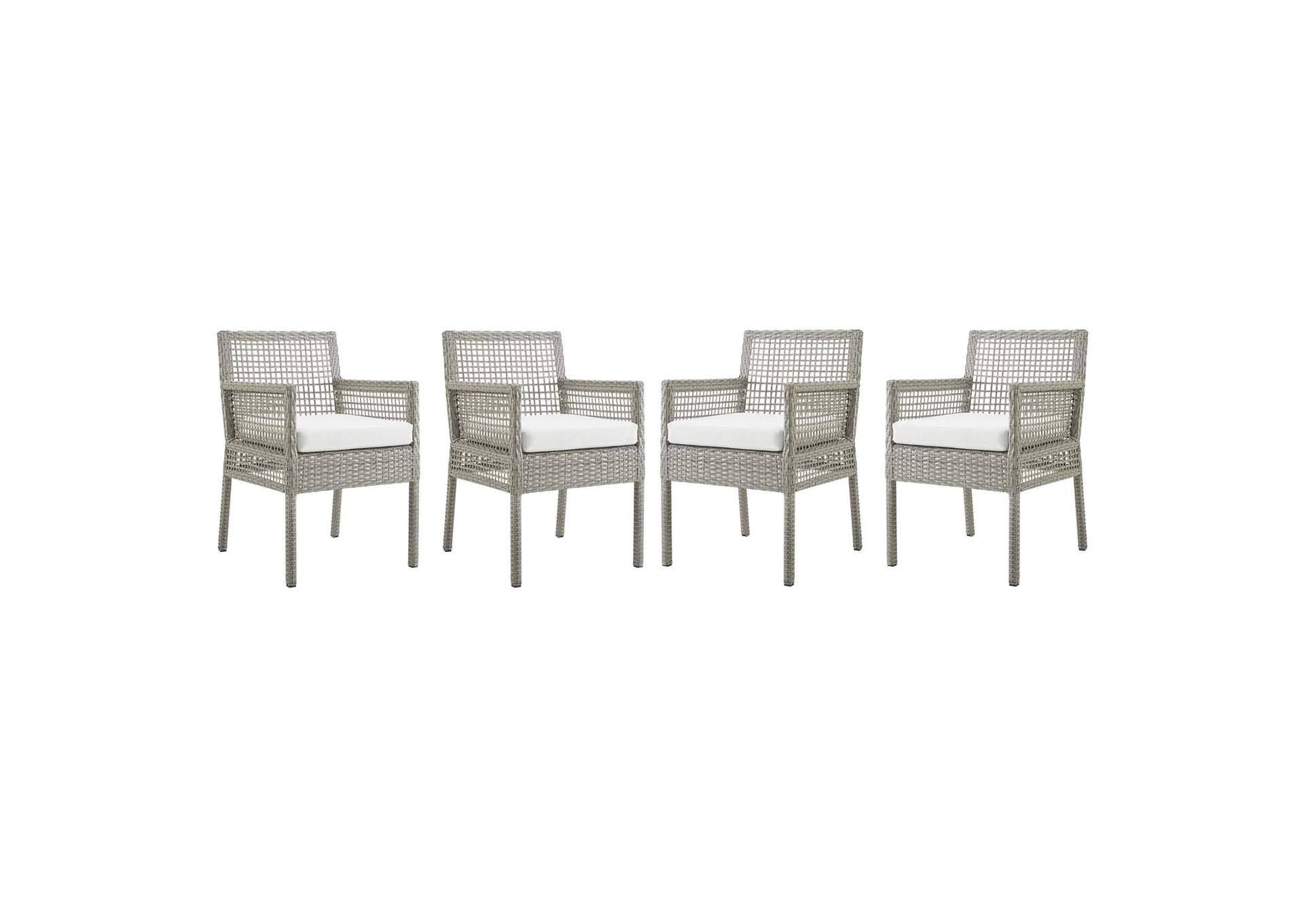Gray White Aura Arm Dining Chair Outdoor Patio Wicker Rattan [Set of 4],Modway