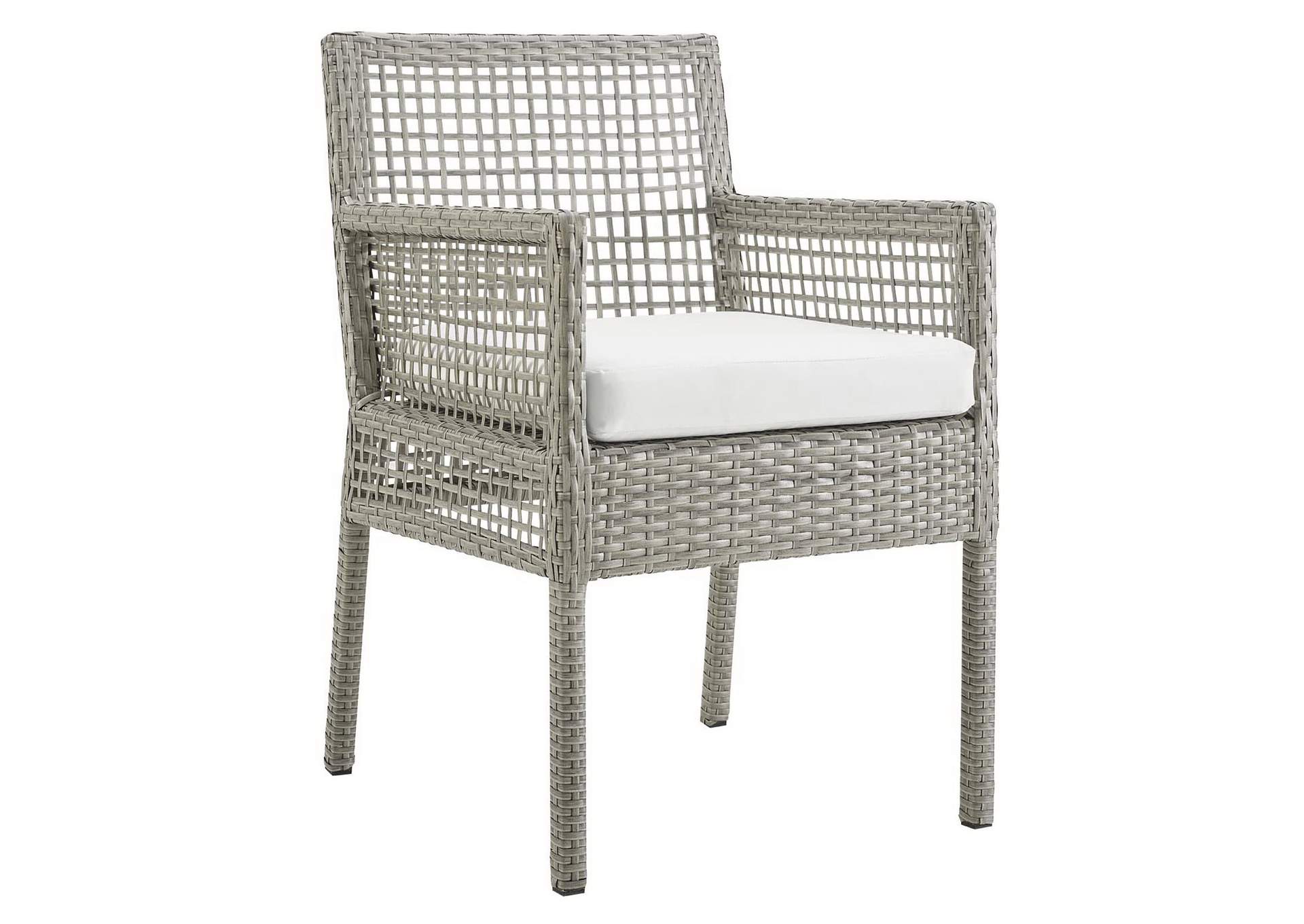 Gray White Aura Arm Dining Chair Outdoor Patio Wicker Rattan [Set of 4],Modway