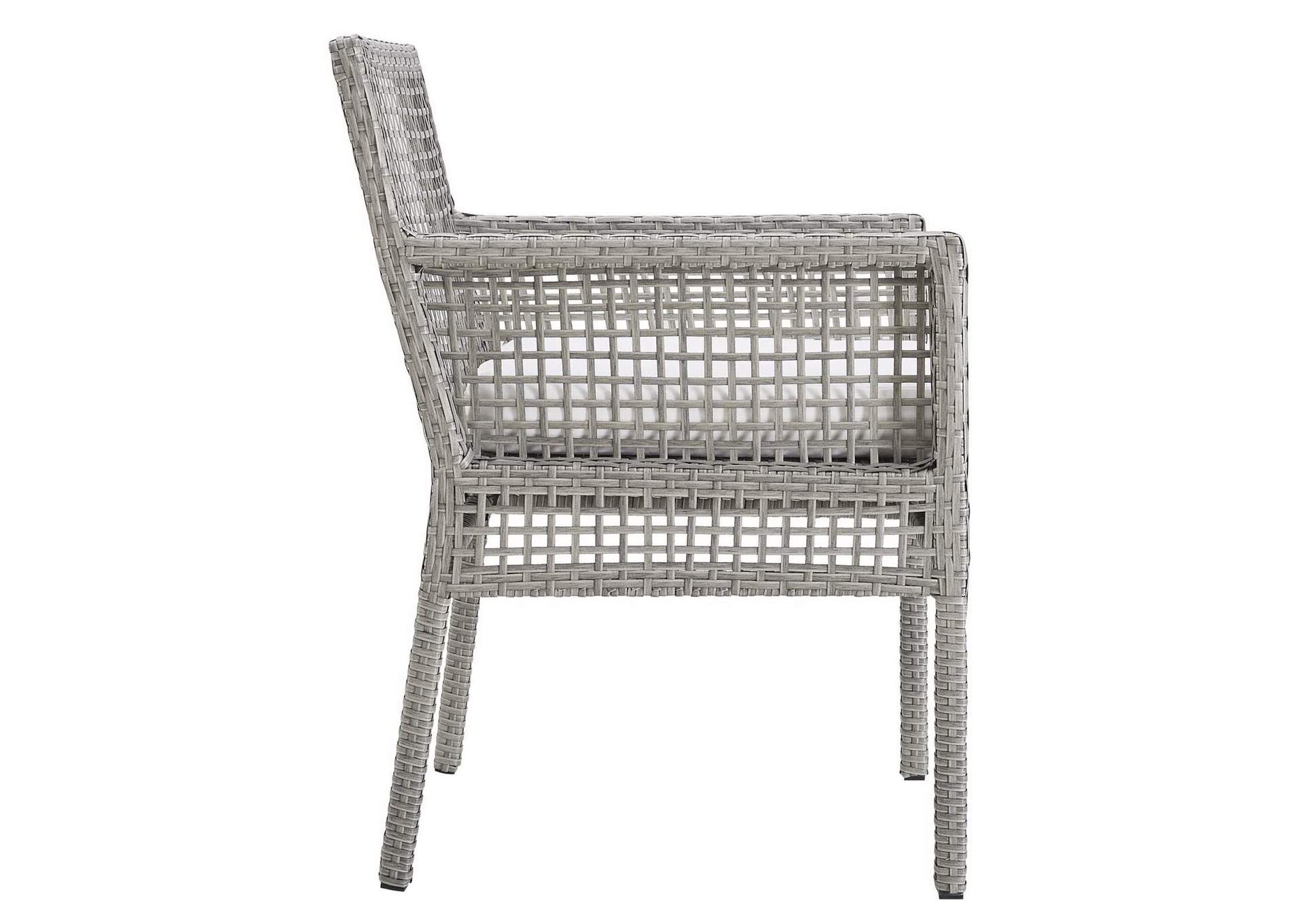 Gray White Aura Arm Dining Chair Outdoor Patio Wicker Rattan [Set of 4],Modway