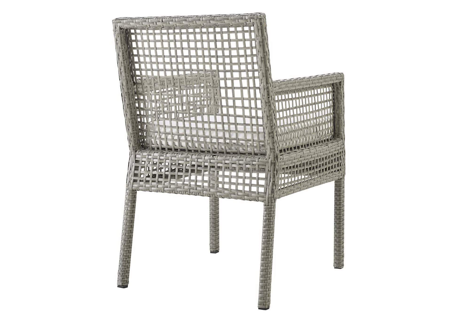 Gray White Aura Arm Dining Chair Outdoor Patio Wicker Rattan [Set of 4],Modway