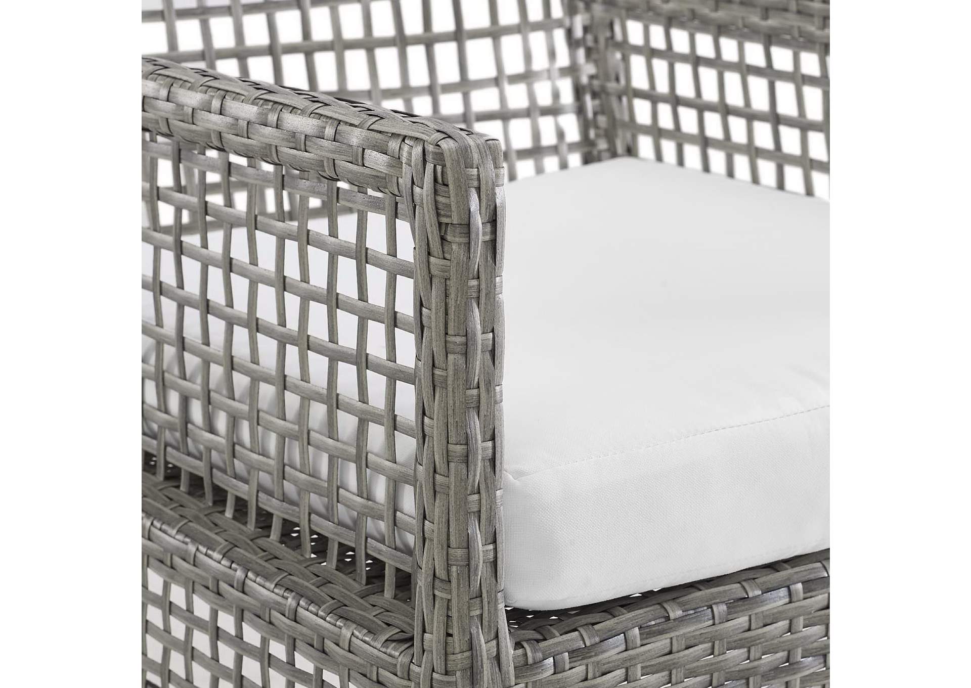 Gray White Aura Arm Dining Chair Outdoor Patio Wicker Rattan [Set of 4],Modway