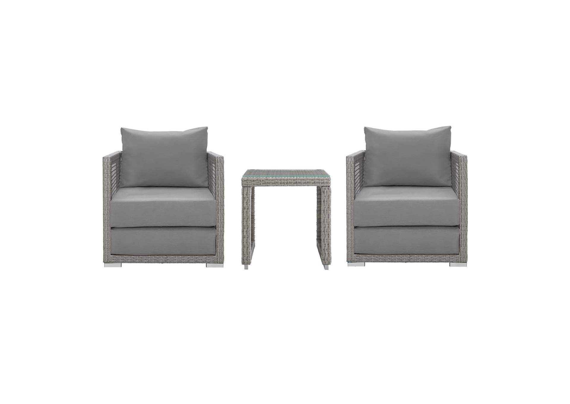 Gray Gray Aura 3 Piece Outdoor Patio Wicker Rattan Set,Modway