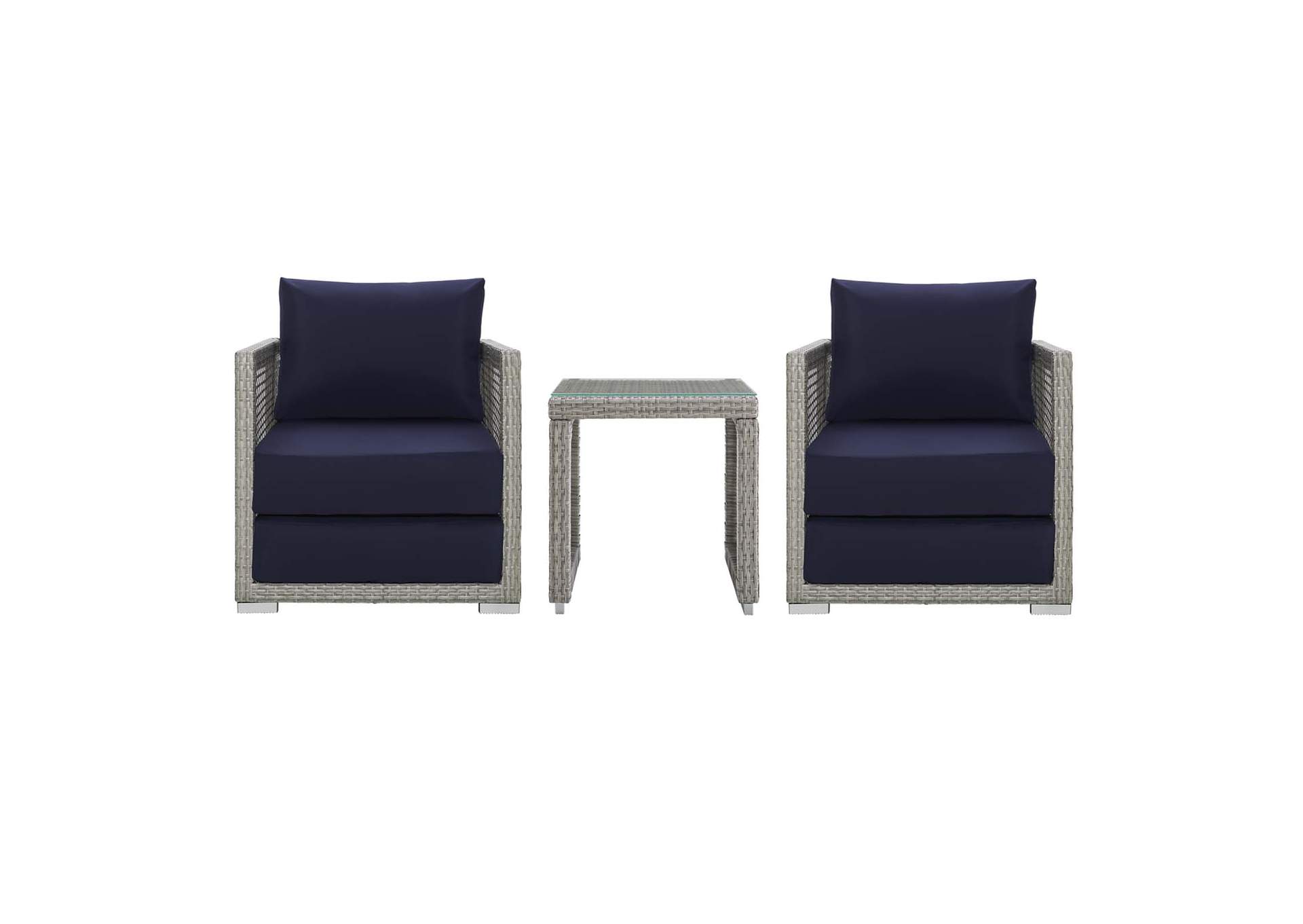 Gray Navy Aura 3 Piece Outdoor Patio Wicker Rattan Set,Modway