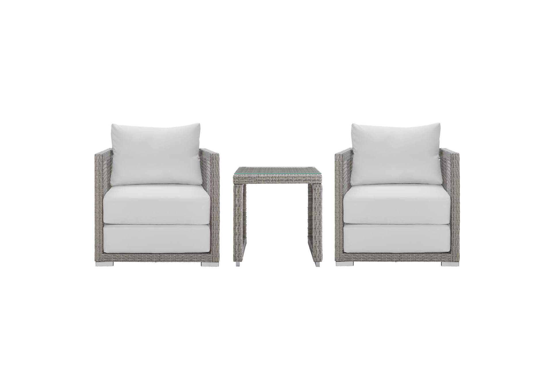 Gray White Aura 3 Piece Outdoor Patio Wicker Rattan Set,Modway