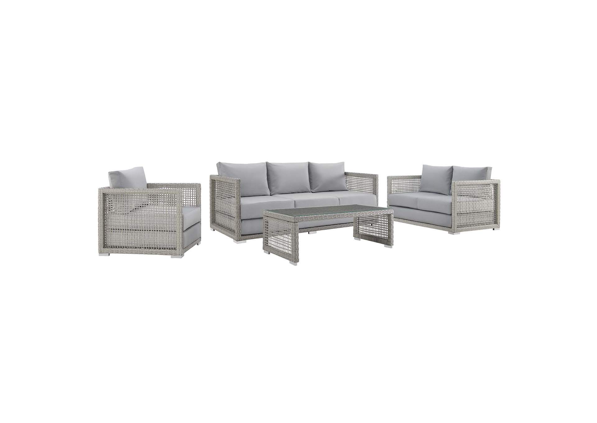 Gray Gray Aura 4 Piece Outdoor Patio Wicker Rattan Set,Modway