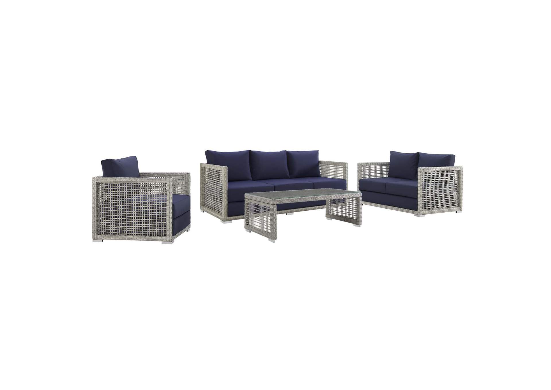 Gray Navy Aura 4 Piece Outdoor Patio Wicker Rattan Set,Modway