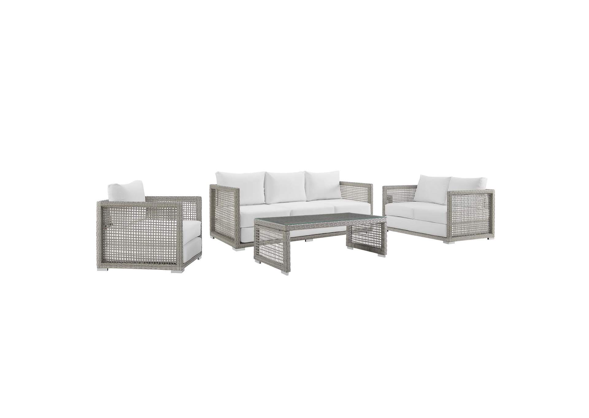 Gray White Aura 4 Piece Outdoor Patio Wicker Rattan Set,Modway