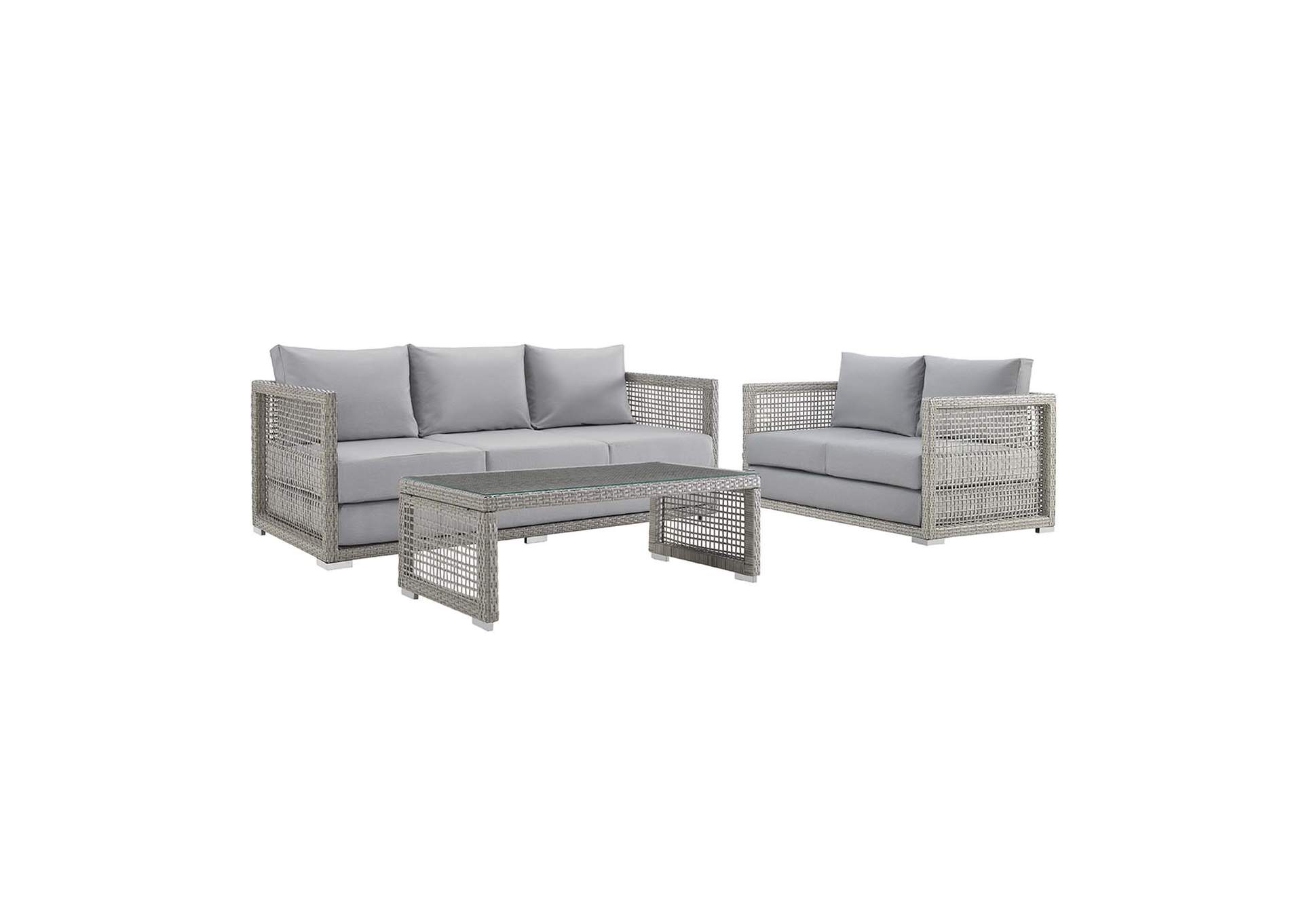 Gray Gray Aura 3 Piece Outdoor Patio Wicker Rattan Set,Modway