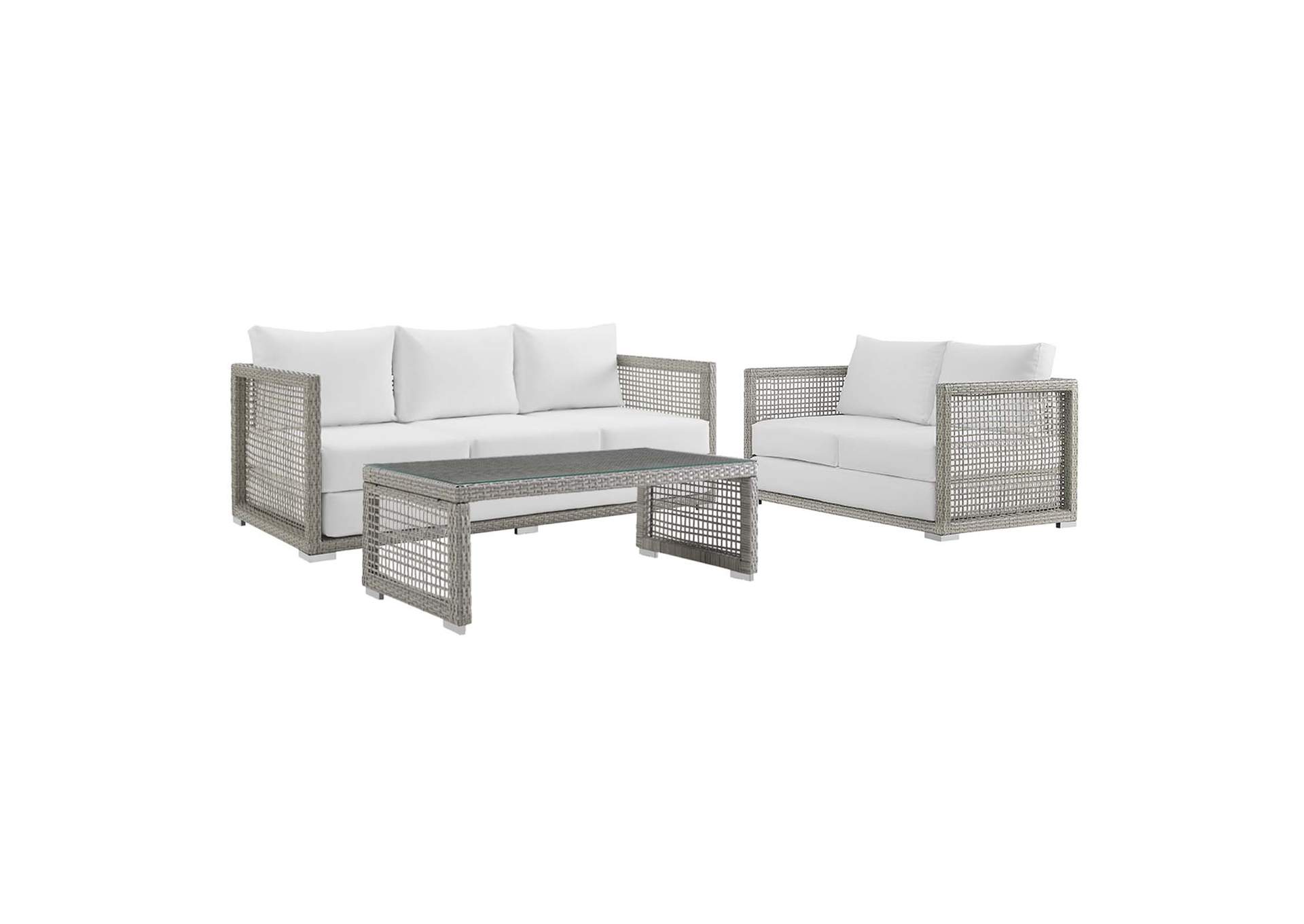 Gray White Aura 3 Piece Outdoor Patio Wicker Rattan Set,Modway