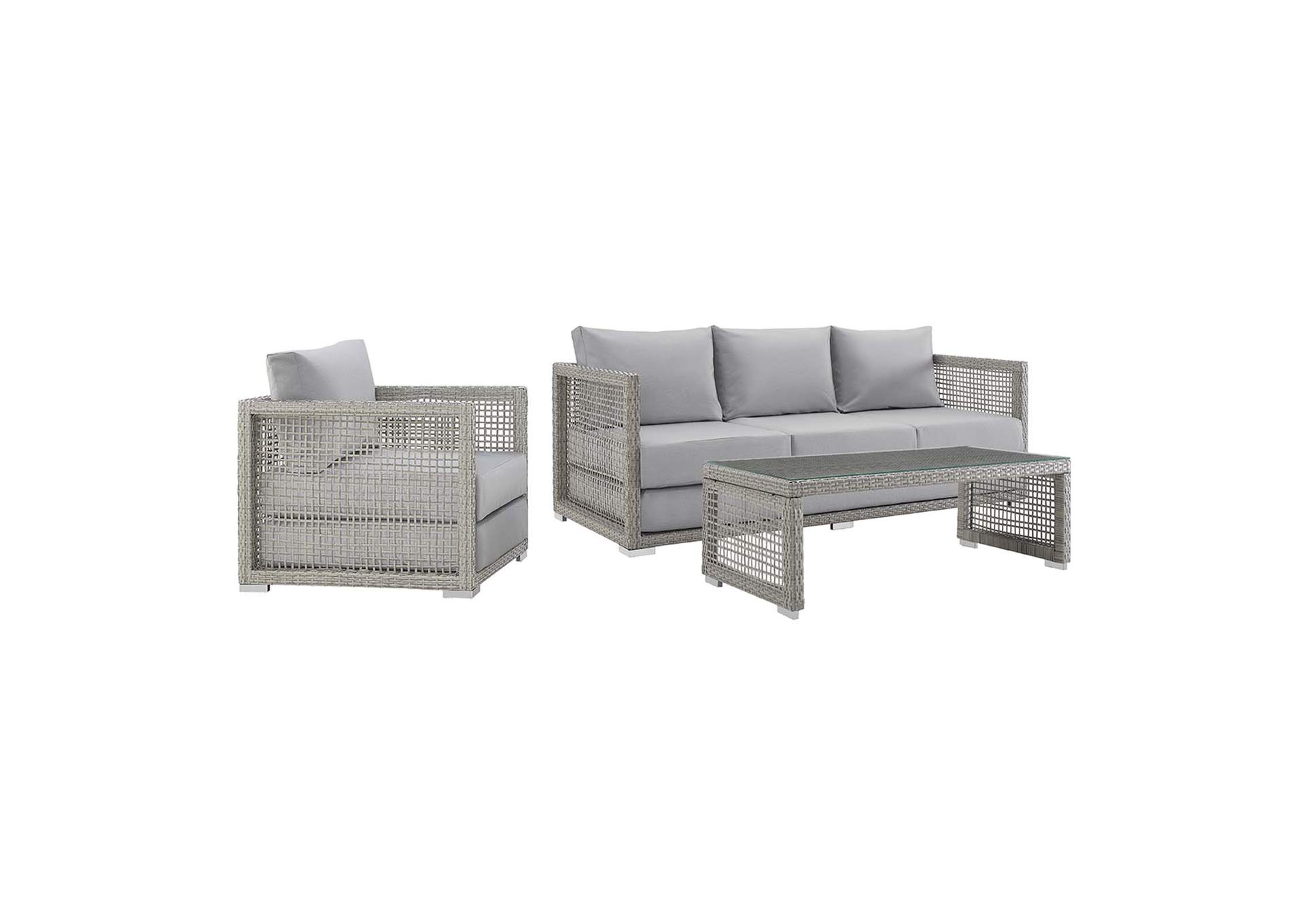 Gray Gray Aura 3 Piece Outdoor Patio Wicker Rattan Set,Modway