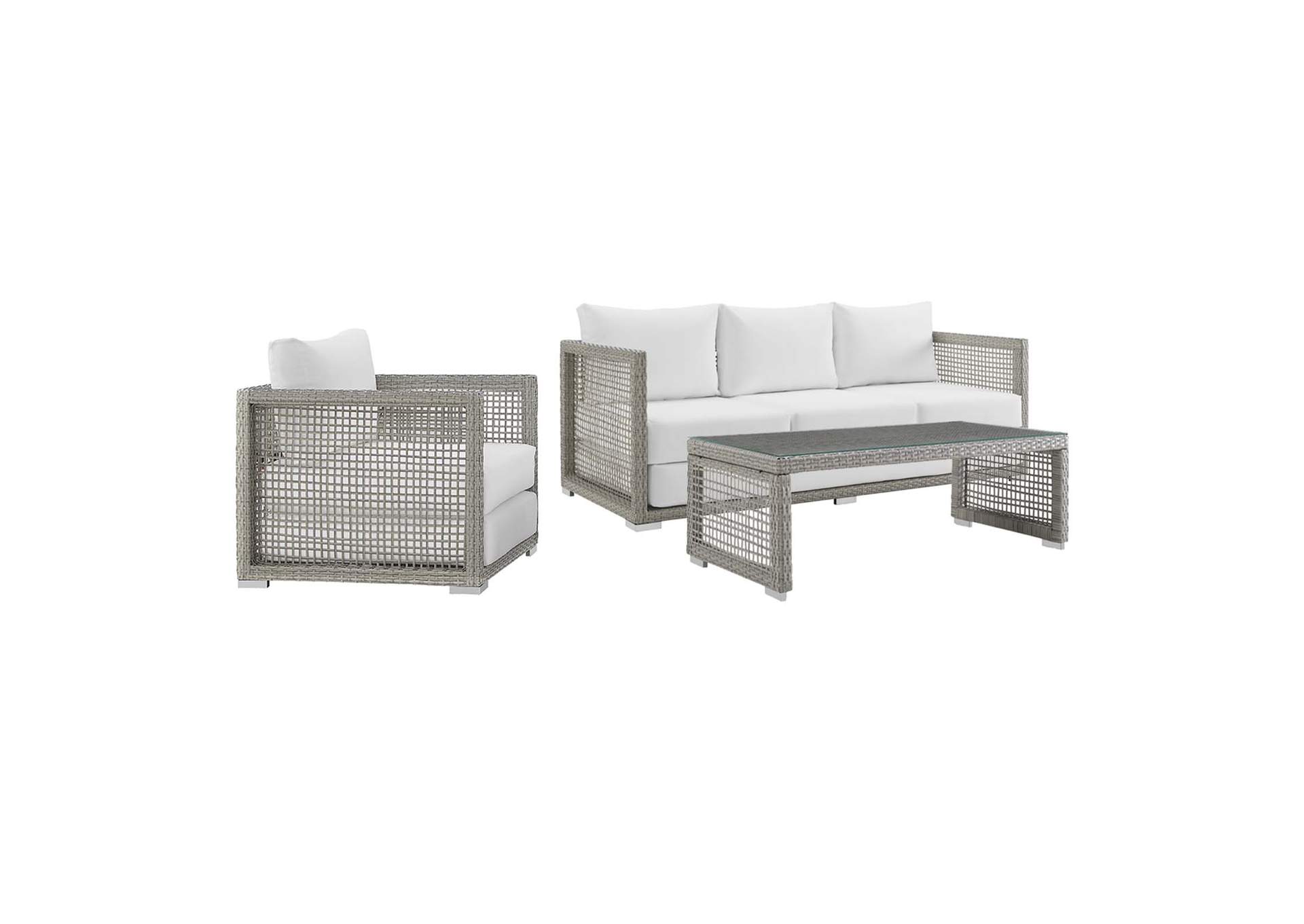 Gray White Aura 3 Piece Outdoor Patio Wicker Rattan Set,Modway