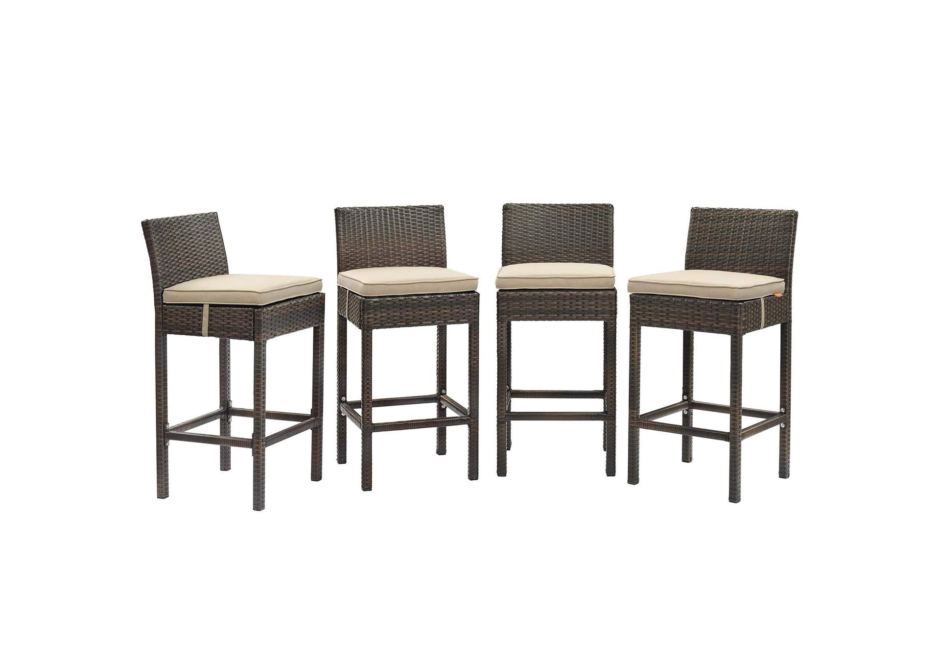 Brown Beige Conduit Bar Stool Outdoor Patio Wicker Rattan [Set of 4],Modway