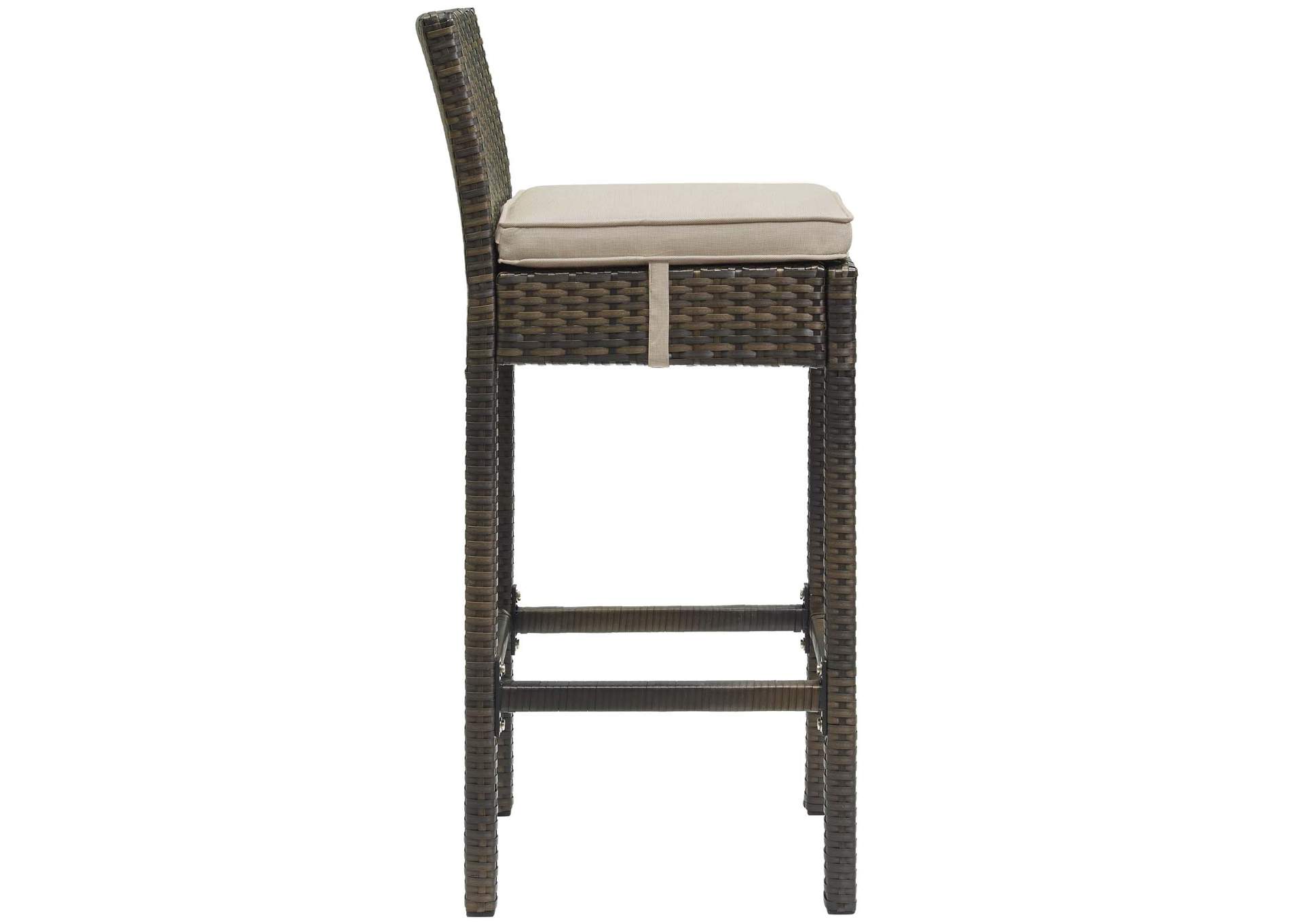 Brown Beige Conduit Bar Stool Outdoor Patio Wicker Rattan [Set of 4],Modway