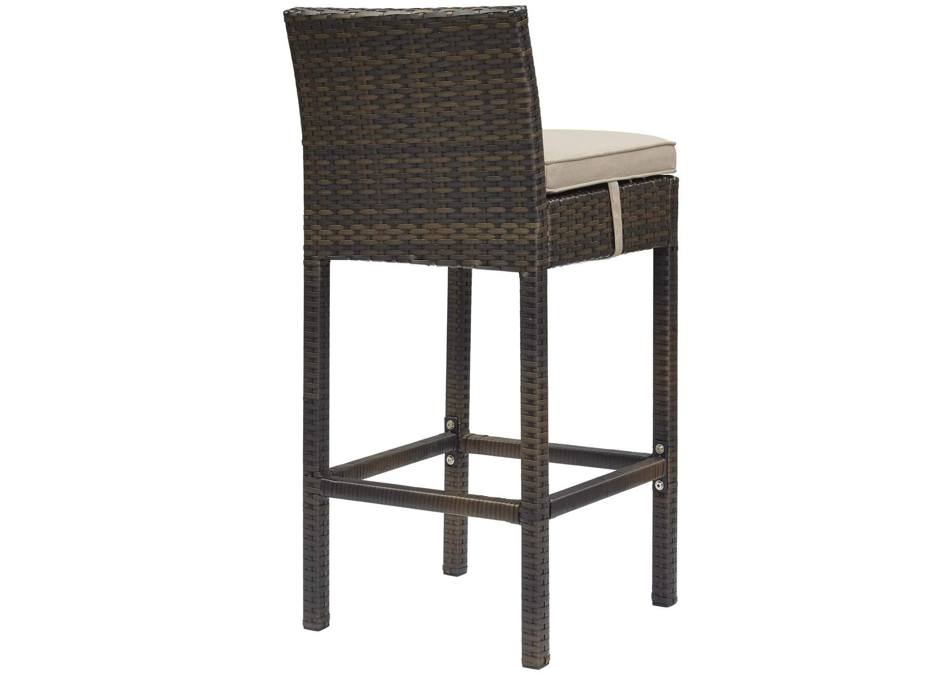 Brown Beige Conduit Bar Stool Outdoor Patio Wicker Rattan [Set of 4],Modway