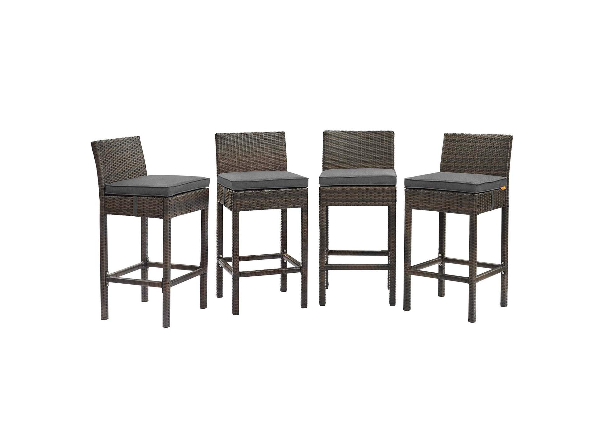 Brown Charcoal Conduit Bar Stool Outdoor Patio Wicker Rattan [Set of 4],Modway