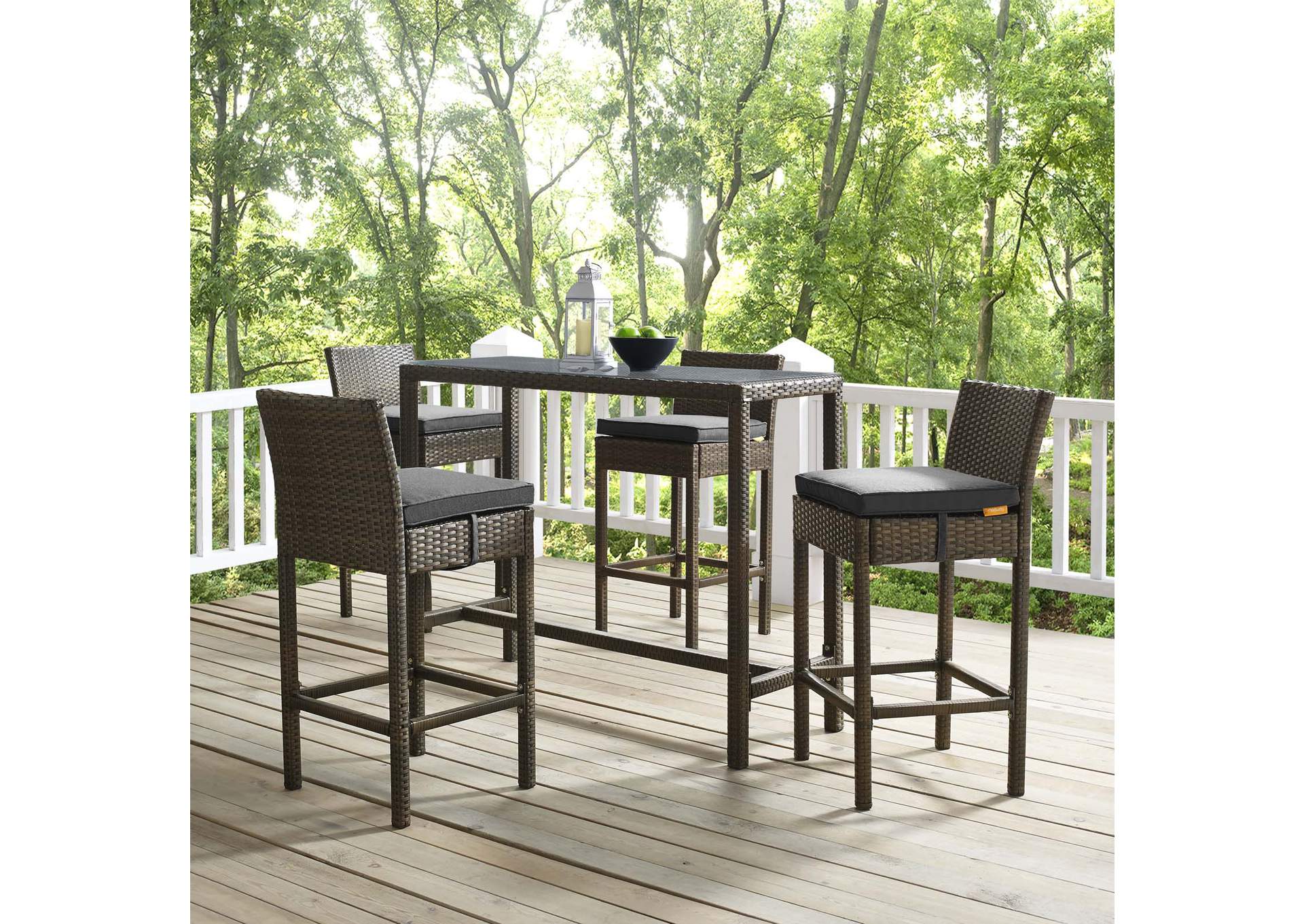 Brown Charcoal Conduit Bar Stool Outdoor Patio Wicker Rattan [Set of 4],Modway