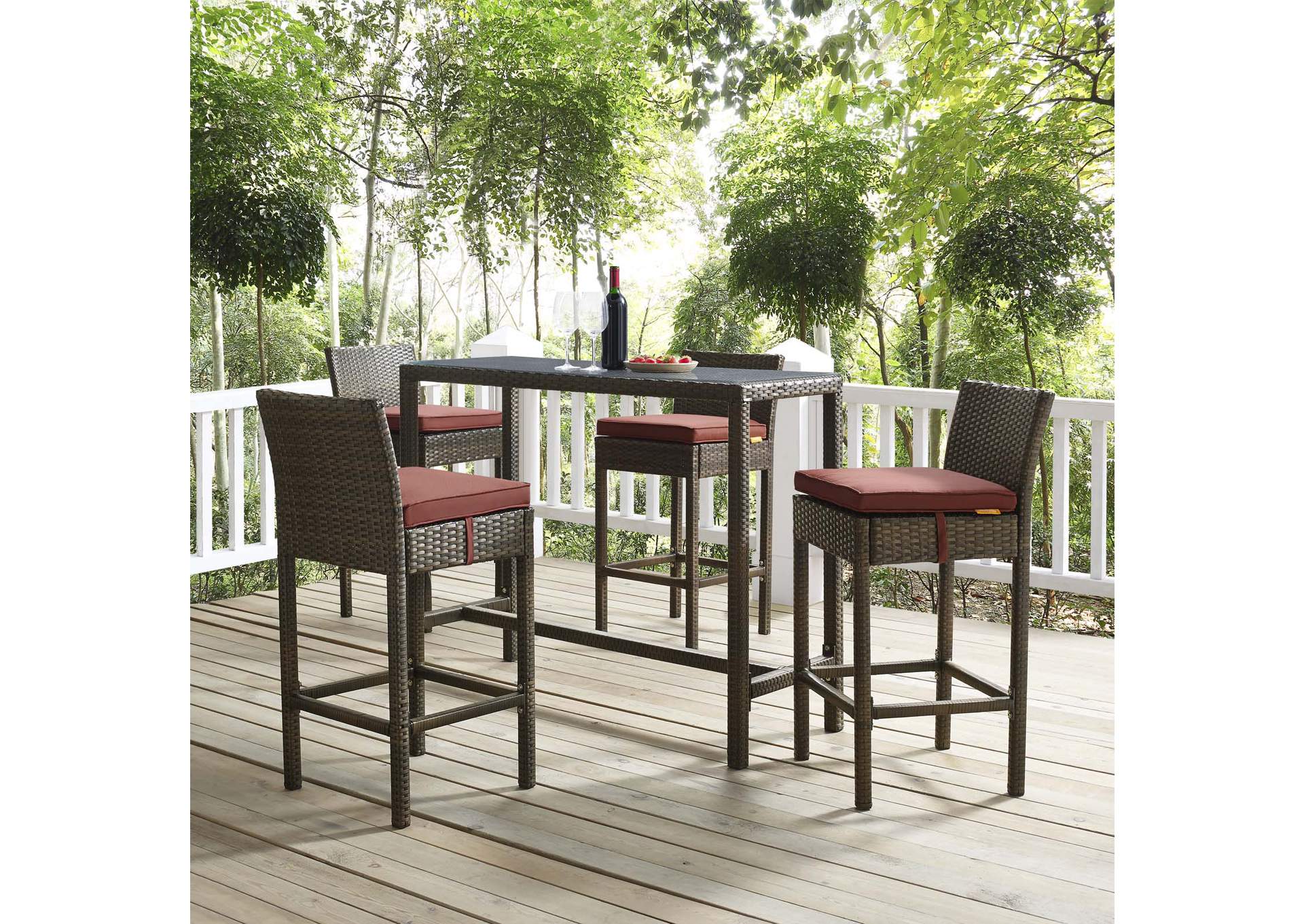 Brown Currant Conduit Bar Stool Outdoor Patio Wicker Rattan [Set of 4],Modway