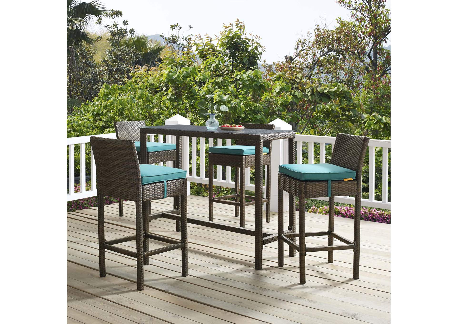 Brown Green Conduit Bar Stool Outdoor Patio Wicker Rattan [Set of 4],Modway