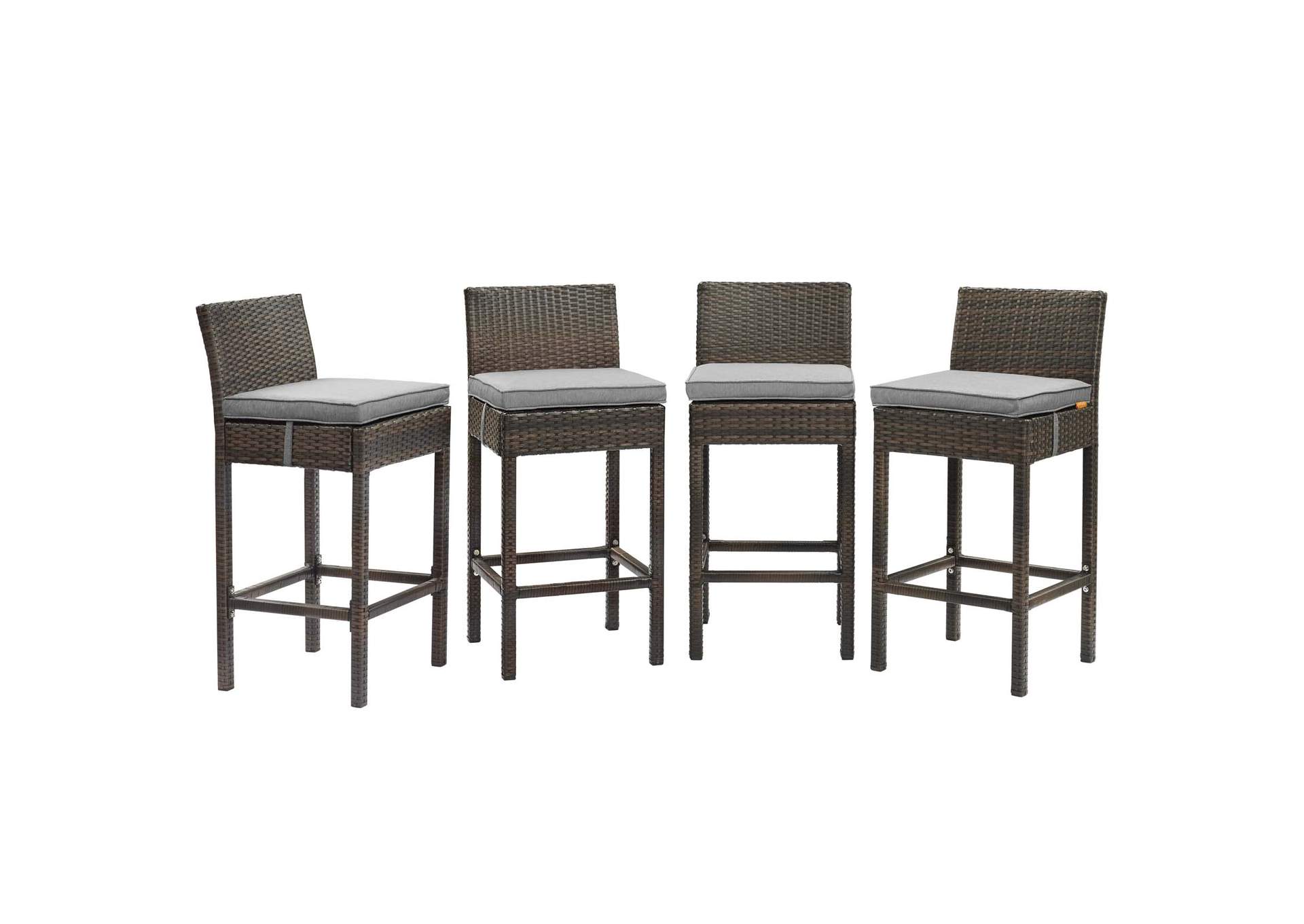 Brown Gray Conduit Bar Stool Outdoor Patio Wicker Rattan [Set of 4],Modway