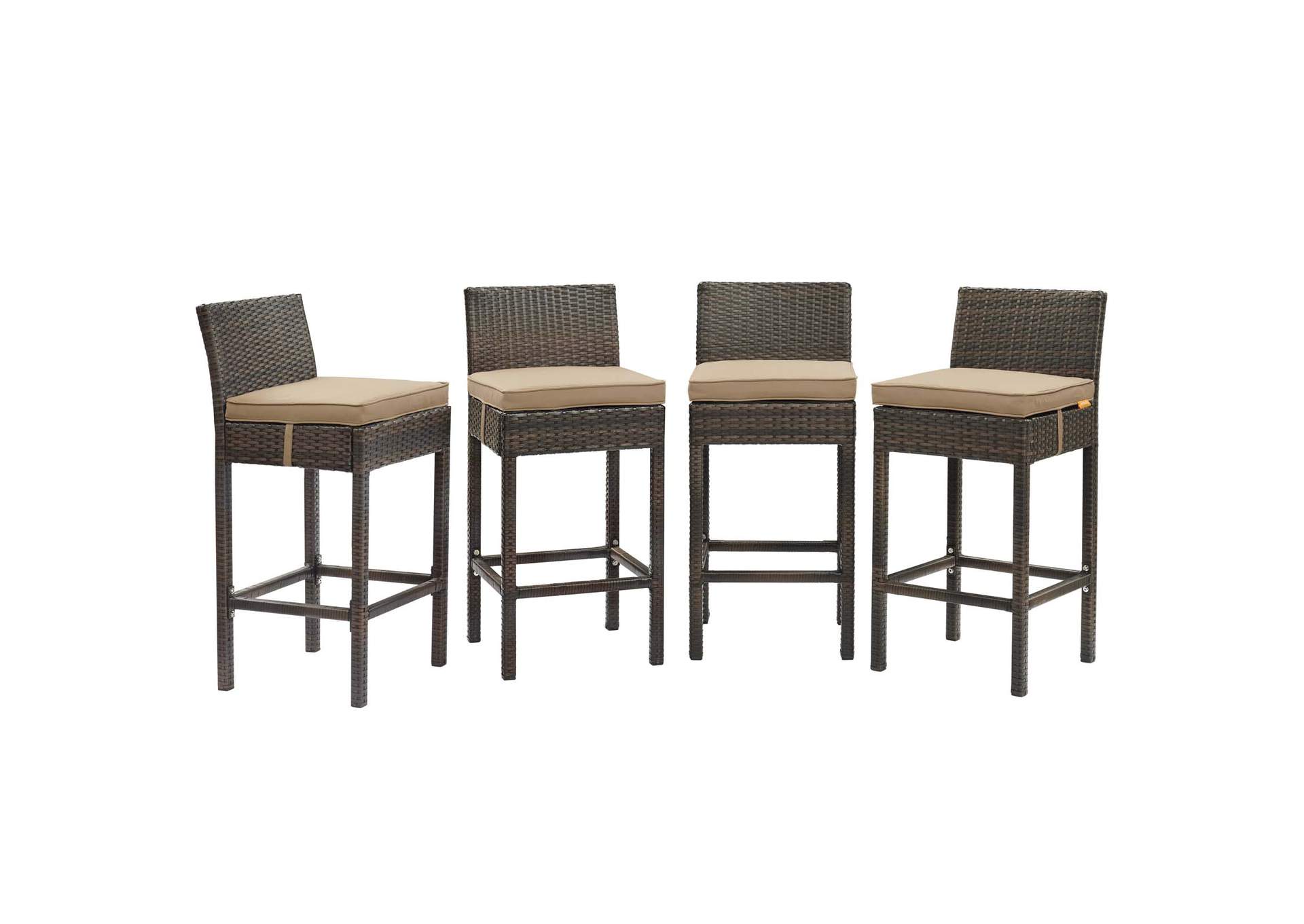 Brown Mocha Conduit Bar Stool Outdoor Patio Wicker Rattan [Set of 4],Modway