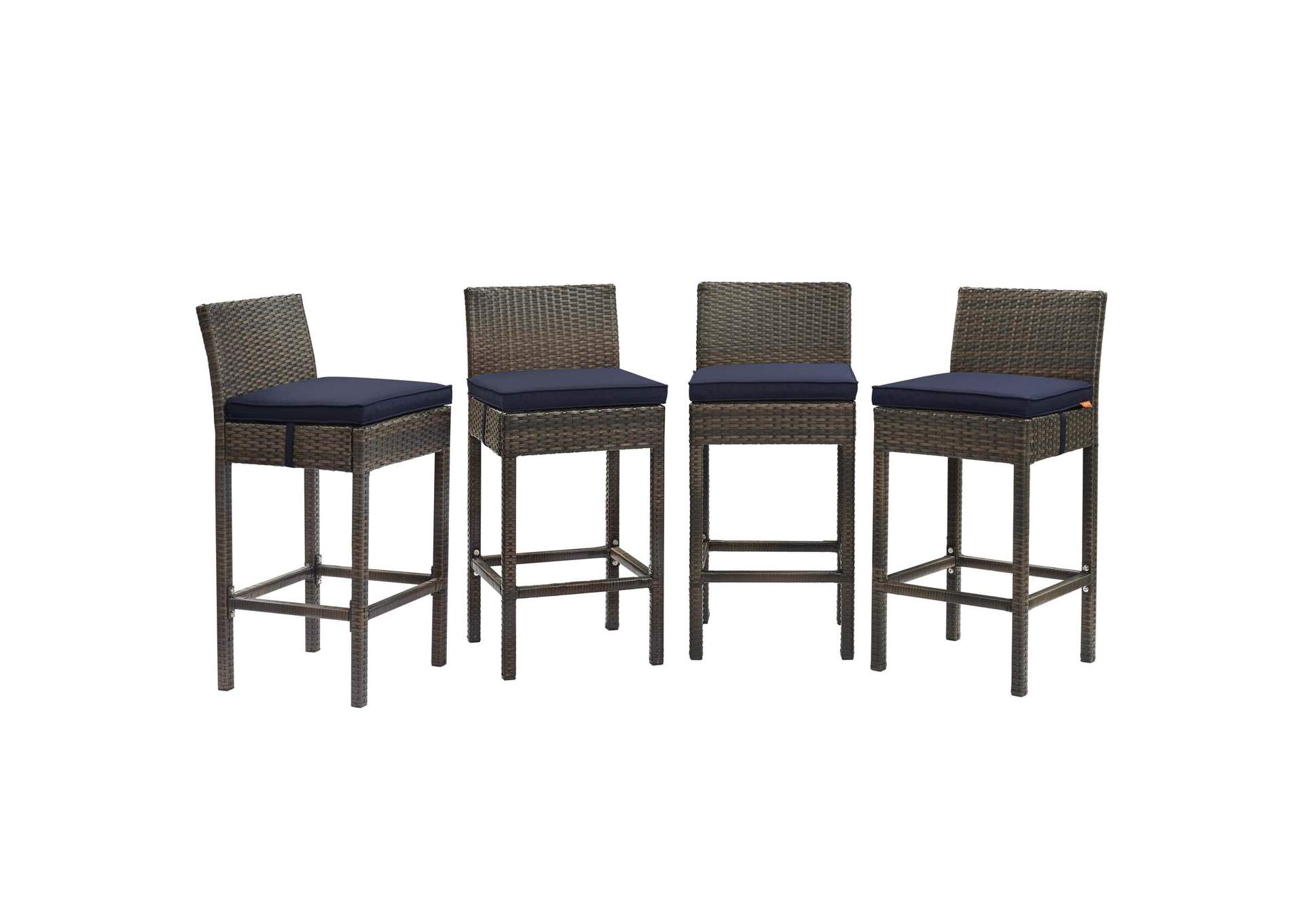 Brown Navy Conduit Bar Stool Outdoor Patio Wicker Rattan [Set of 4],Modway