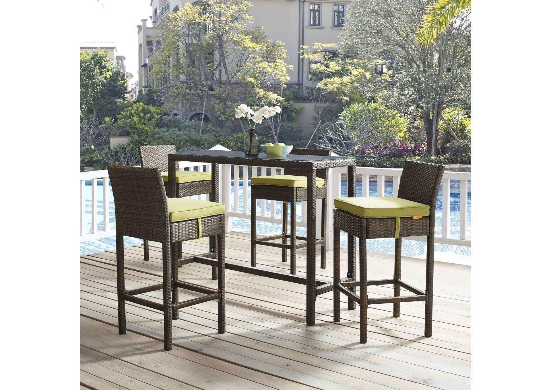 Brown Peridot Conduit Bar Stool Outdoor Patio Wicker Rattan [Set of 4],Modway