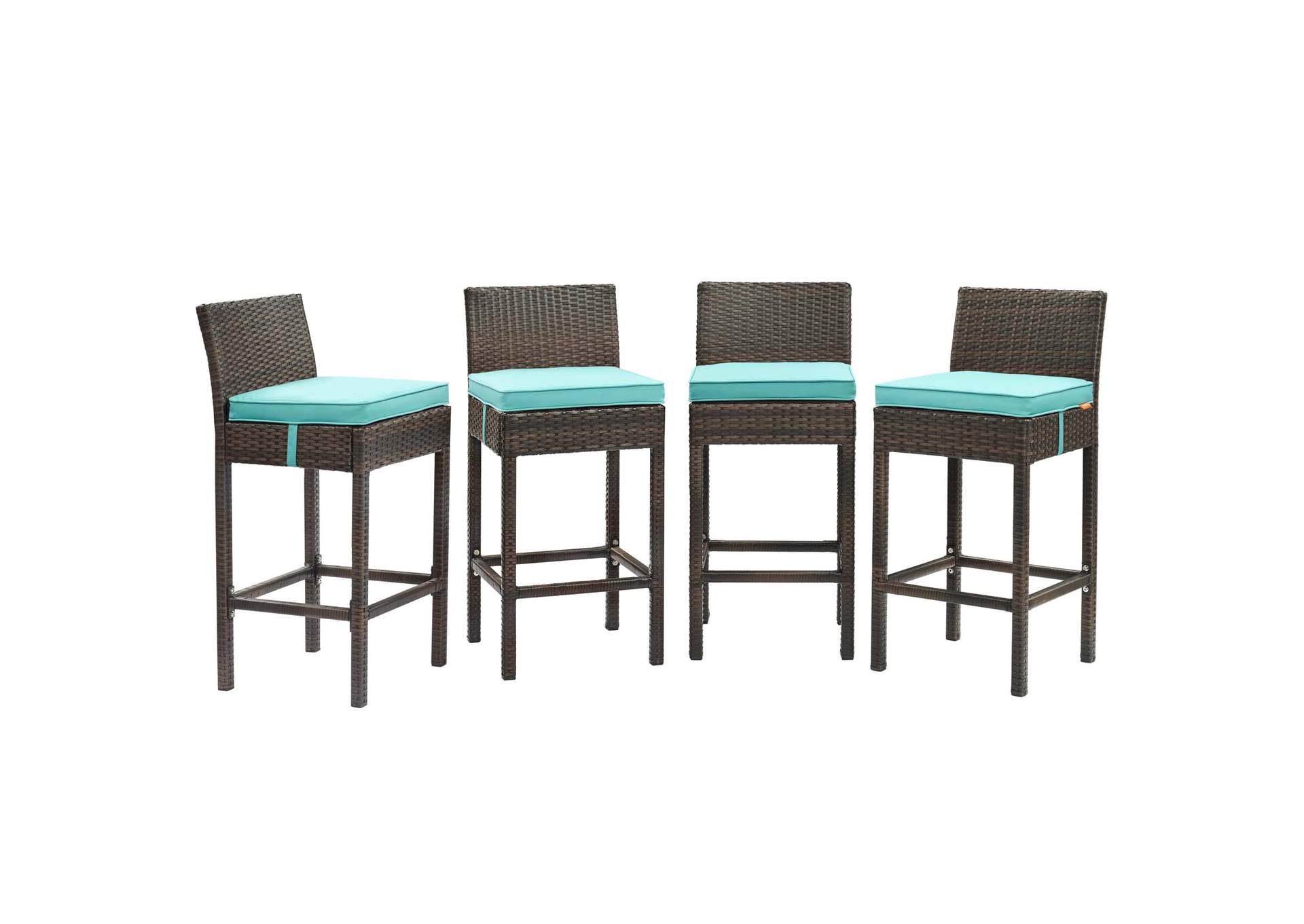 Conduit Brown Turquoise Bar Stool Outdoor Patio Wicker Rattan [Set of 4],Modway