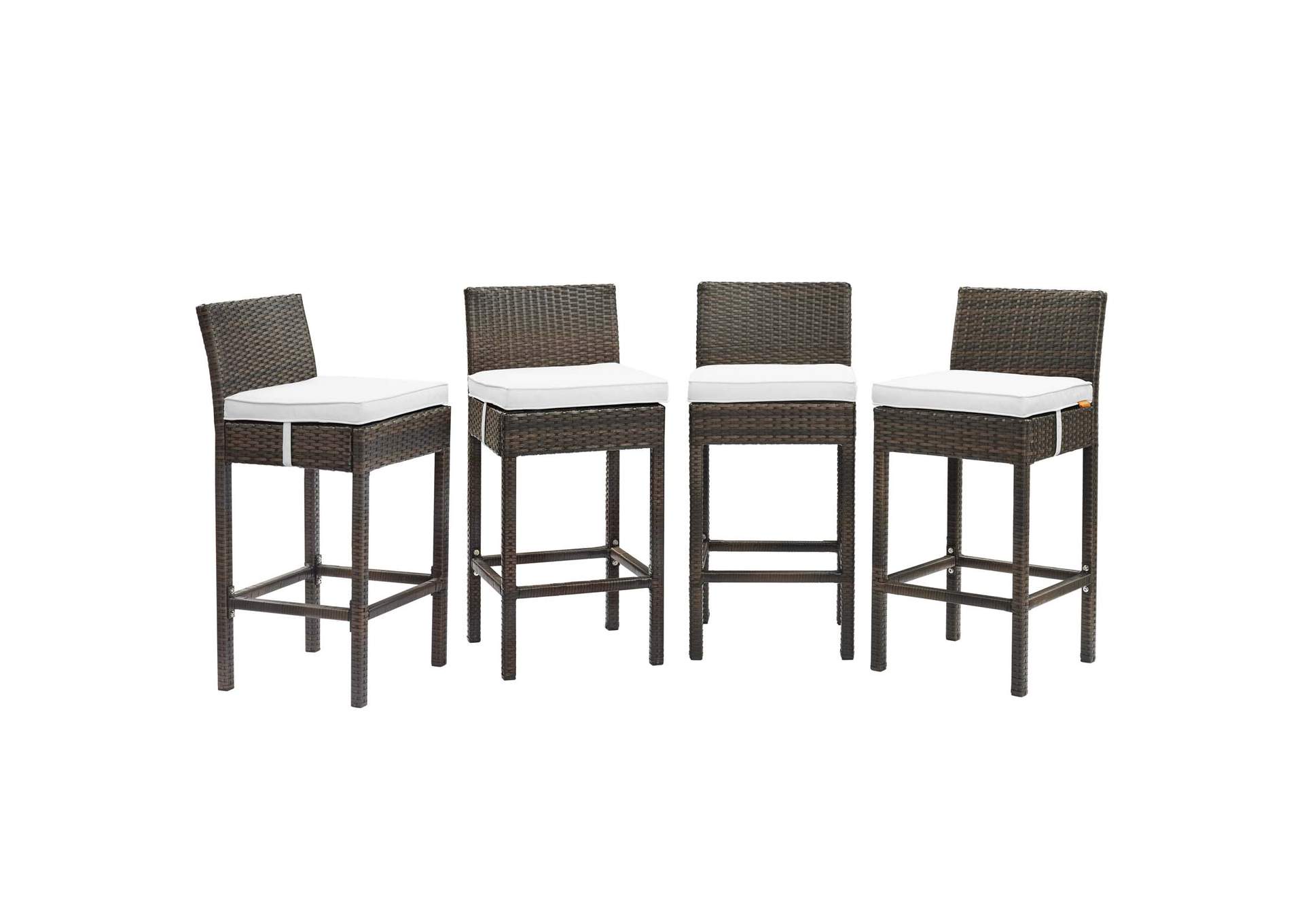 Brown White Conduit Bar Stool Outdoor Patio Wicker Rattan [Set of 4],Modway