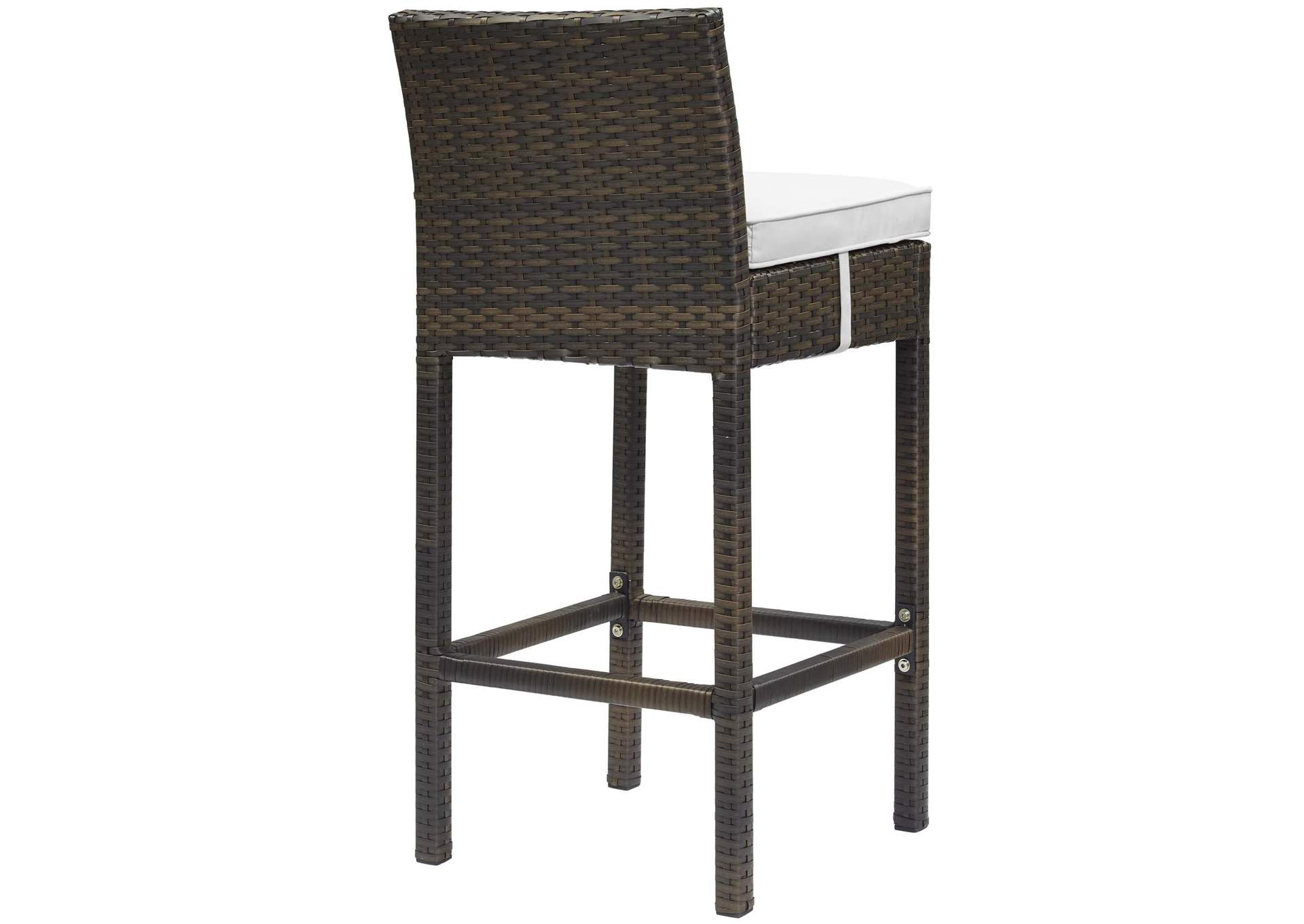 Brown White Conduit Bar Stool Outdoor Patio Wicker Rattan [Set of 4],Modway