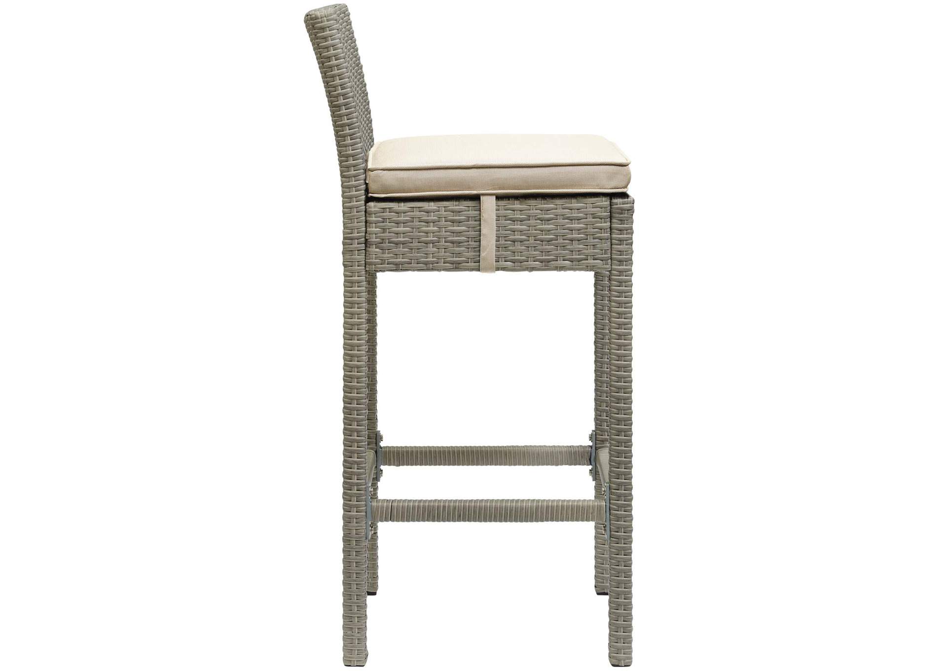 Light Gray Beige Conduit Bar Stool Outdoor Patio Wicker Rattan [Set of 4],Modway