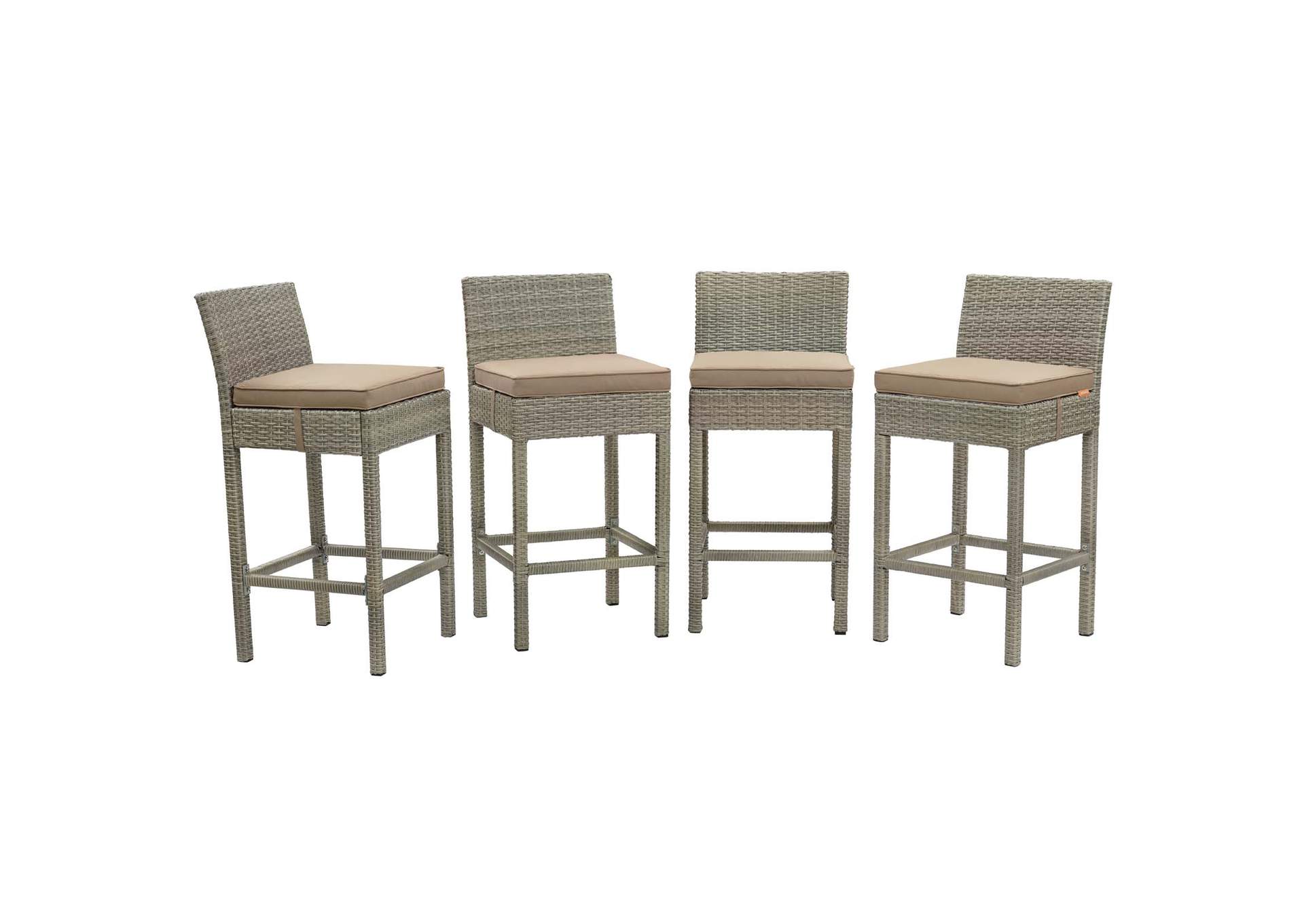 Light Gray Mocha Conduit Bar Stool Outdoor Patio Wicker Rattan [Set of 4],Modway