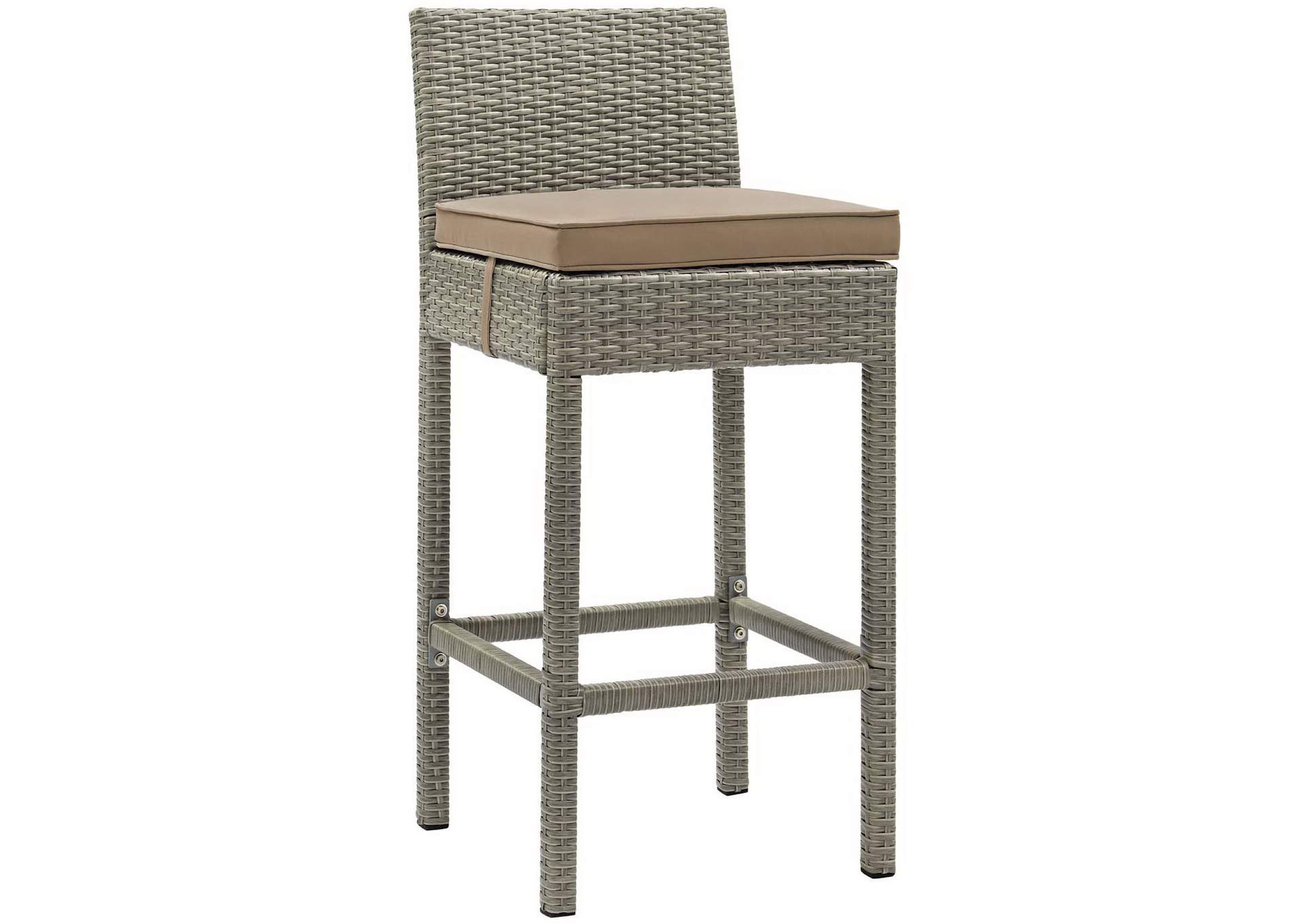 Light Gray Mocha Conduit Bar Stool Outdoor Patio Wicker Rattan [Set of 4],Modway