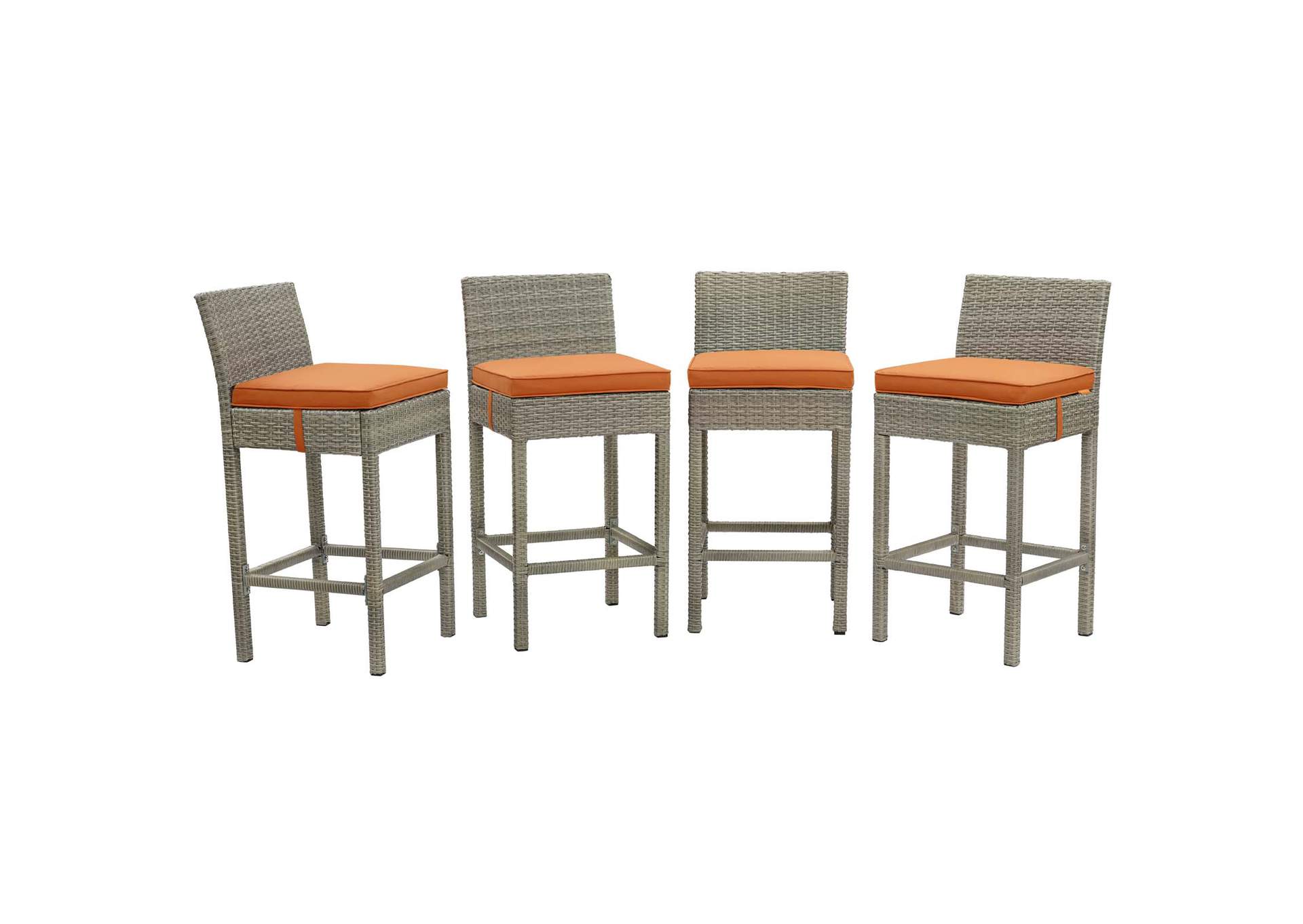 Light Gray Orange Conduit Bar Stool Outdoor Patio Wicker Rattan [Set of 4],Modway