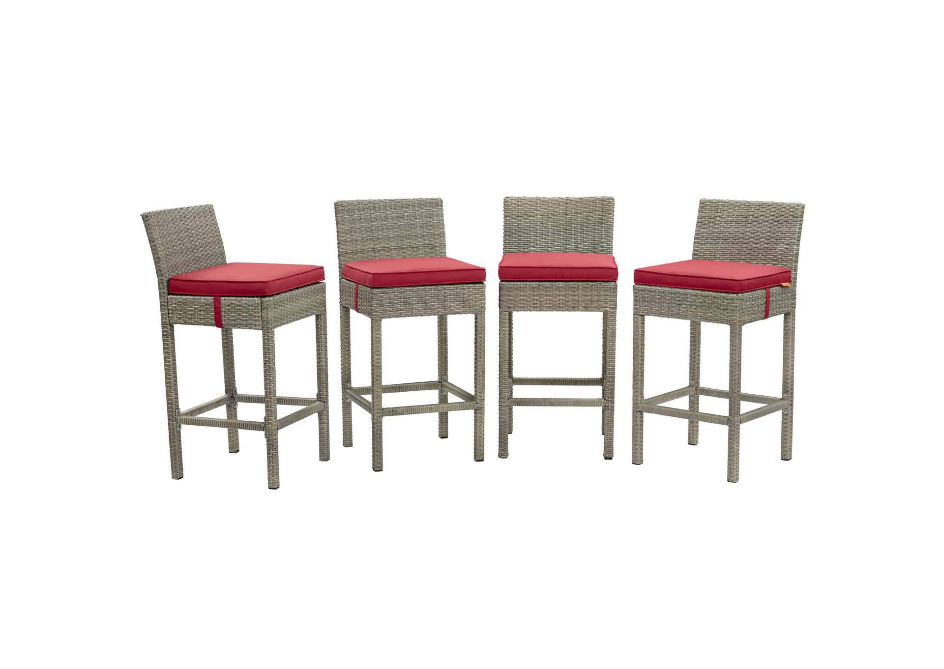 Light Gray Red Conduit Bar Stool Outdoor Patio Wicker Rattan [Set of 4],Modway