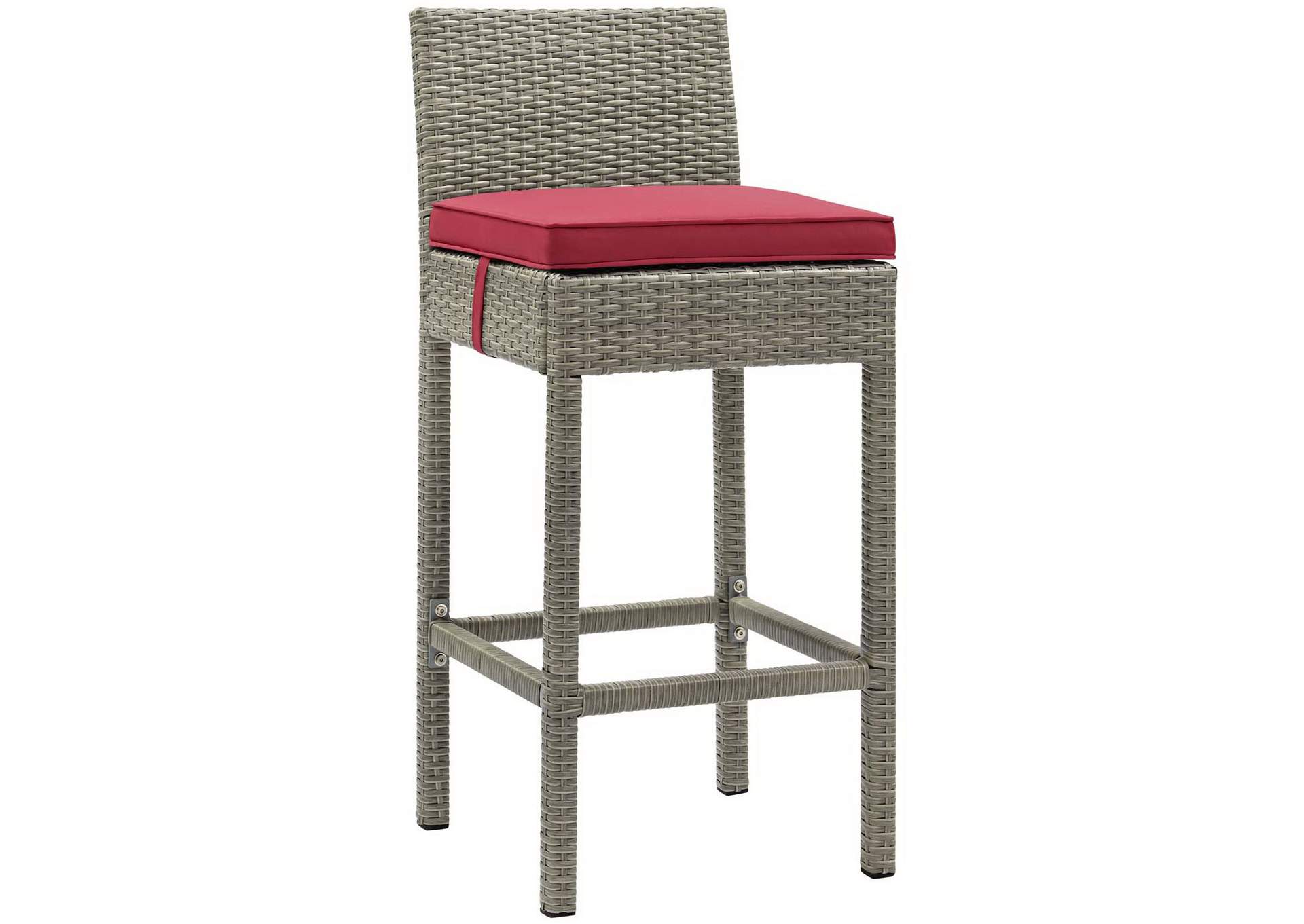 Light Gray Red Conduit Bar Stool Outdoor Patio Wicker Rattan [Set of 4],Modway