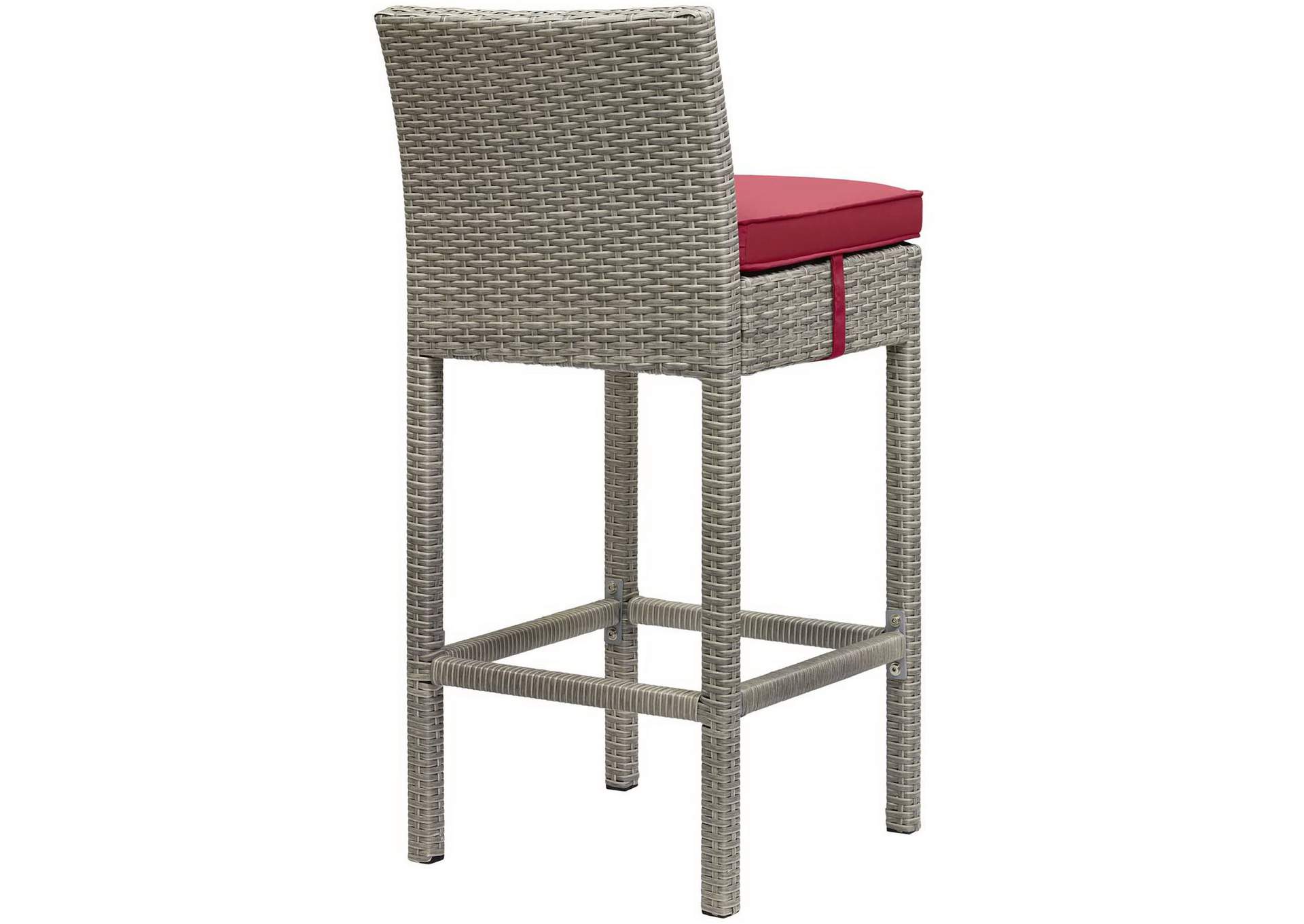 Light Gray Red Conduit Bar Stool Outdoor Patio Wicker Rattan [Set of 4],Modway